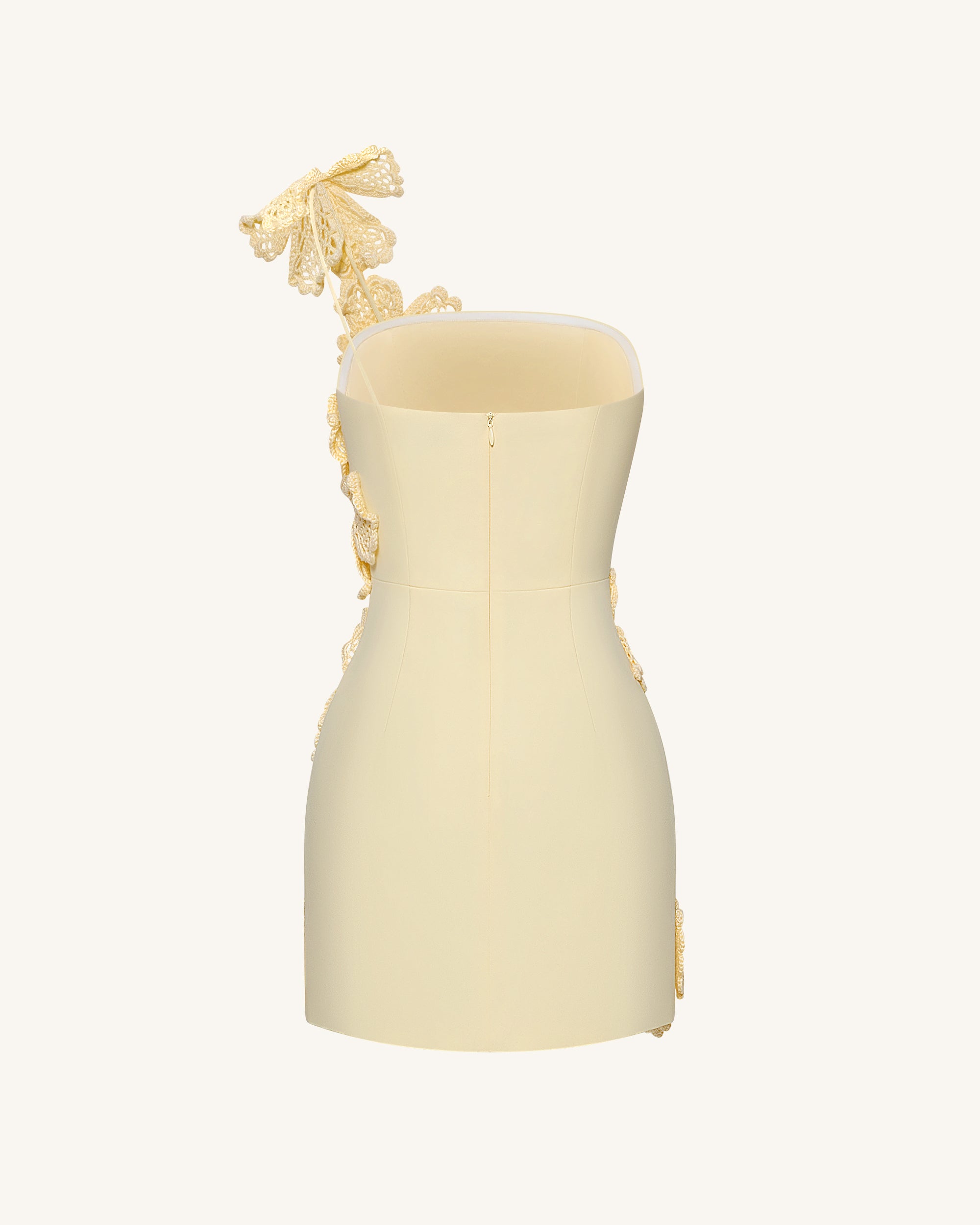 Crochet Floral Appliqué Mini Dress - Yellow - Image 7