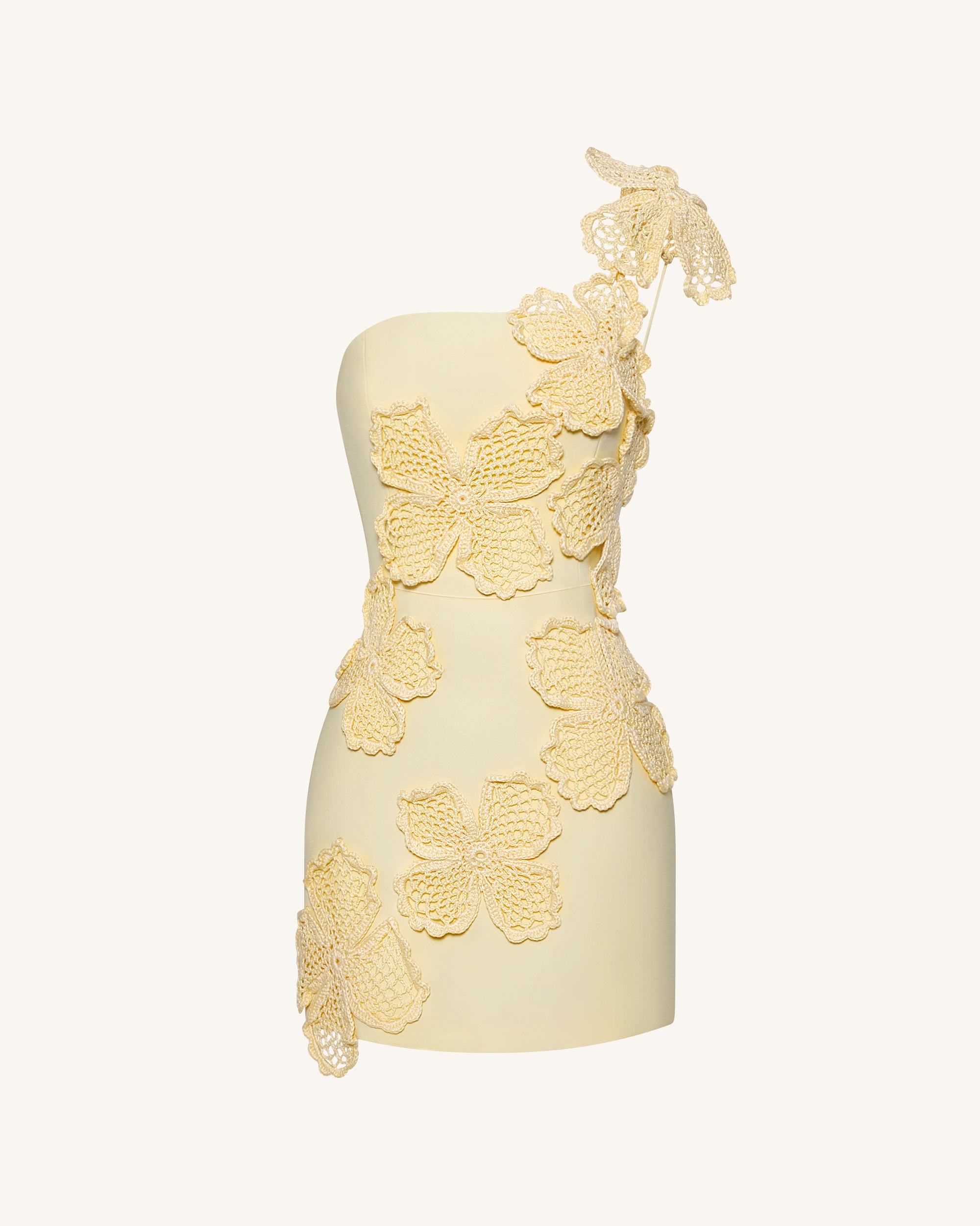 Crochet Floral Appliqué Mini Dress - Yellow - Image 5