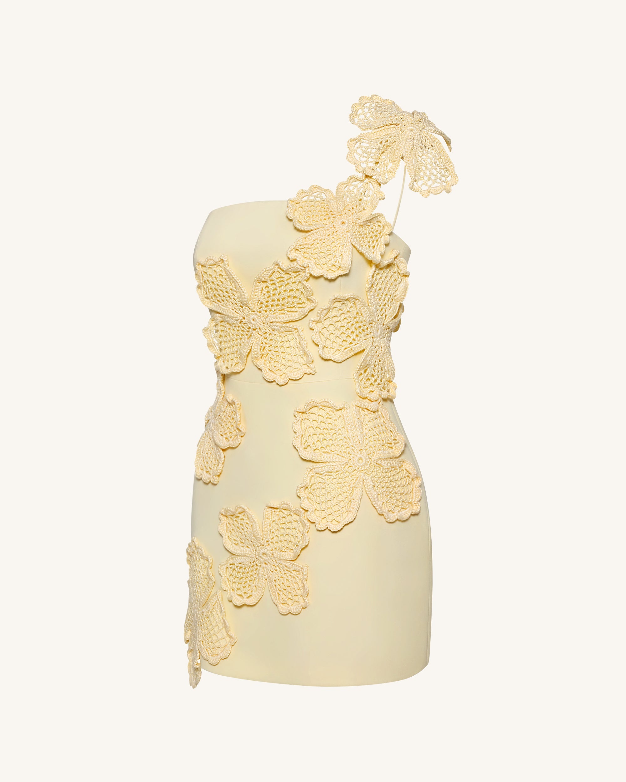 Crochet Floral Appliqué Mini Dress - Yellow - Image 6