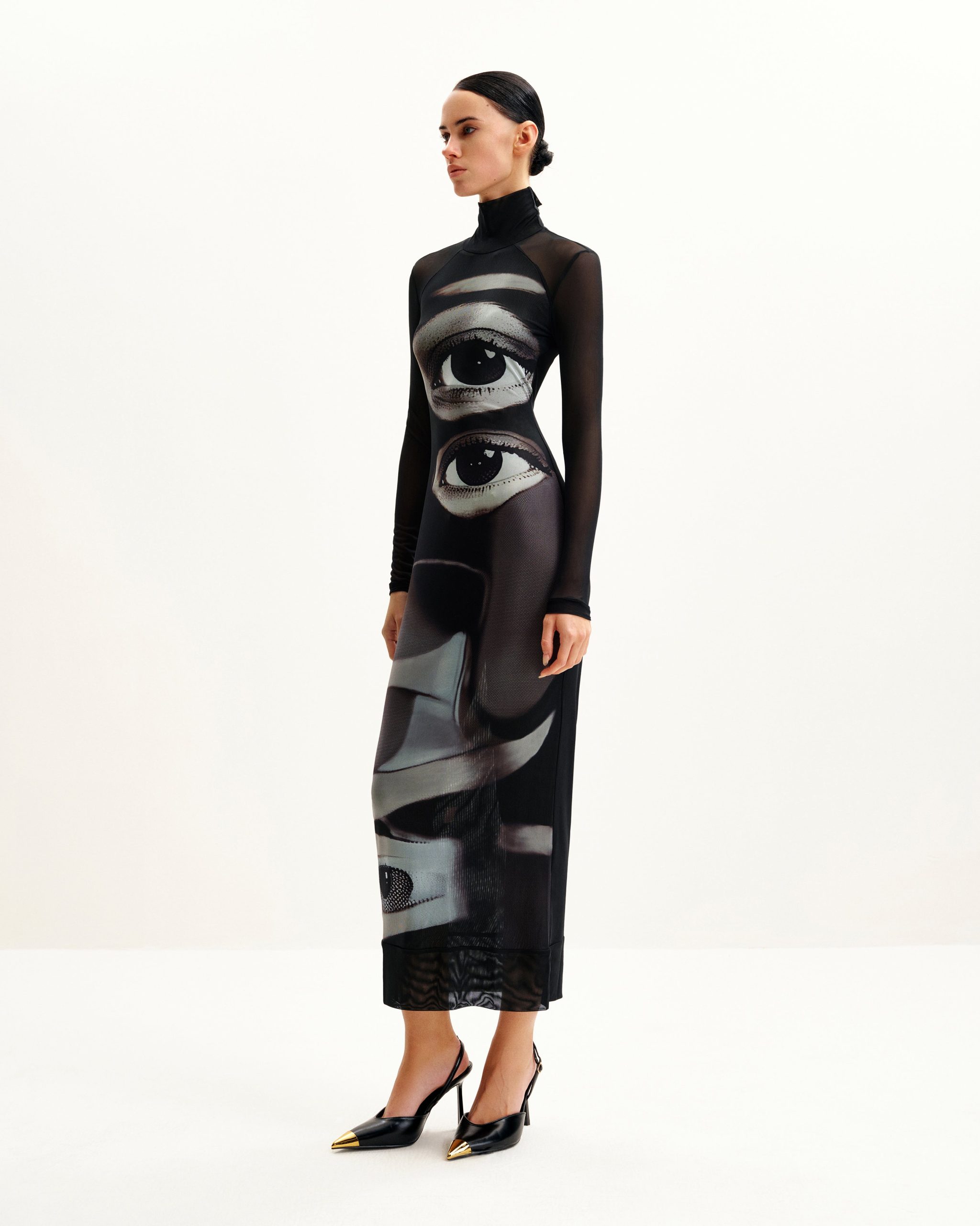 Sophia Eye Print Mesh Dress - Black/White - Image 2