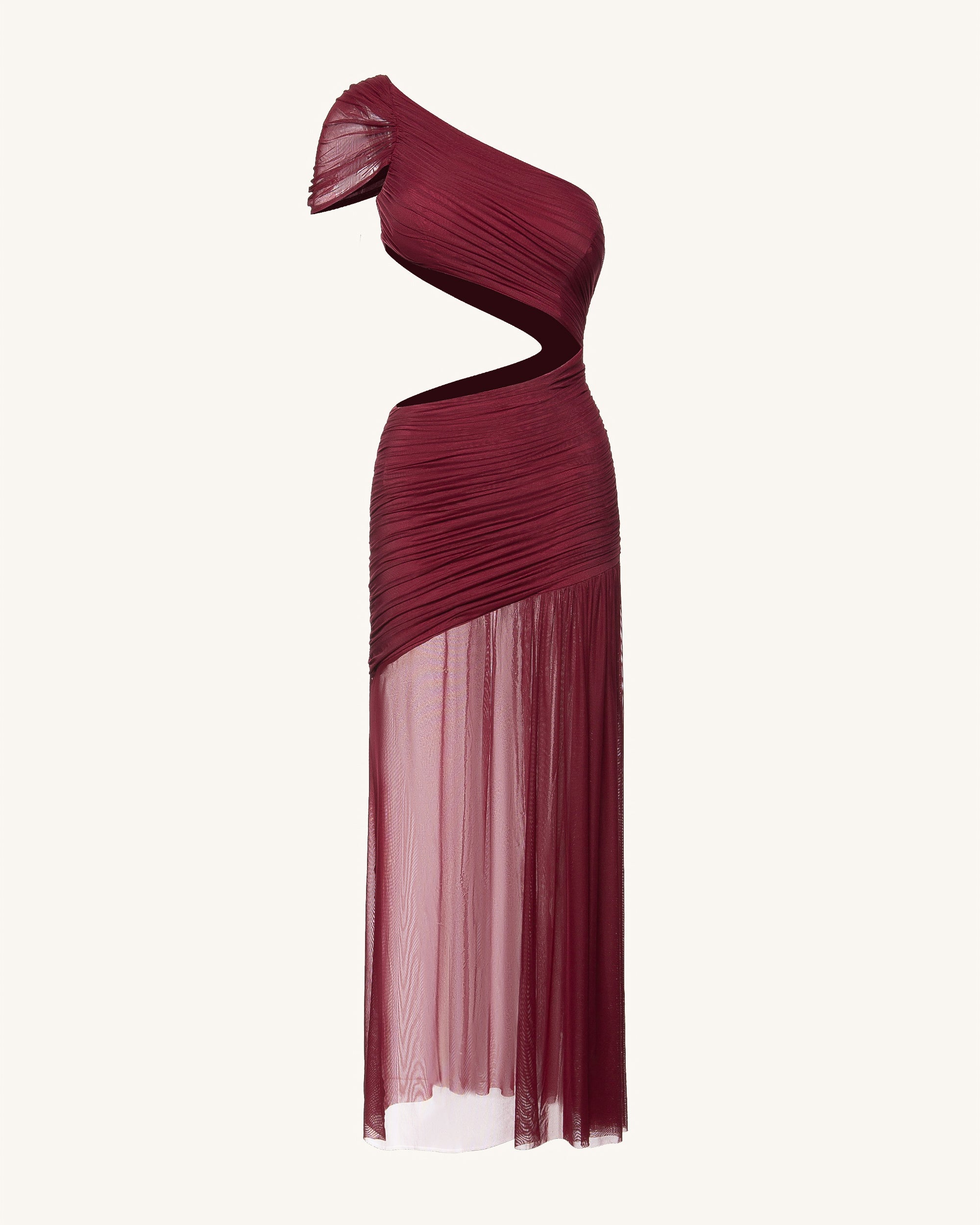Mia Pleated Mesh Dress - Burgundy - Image 4