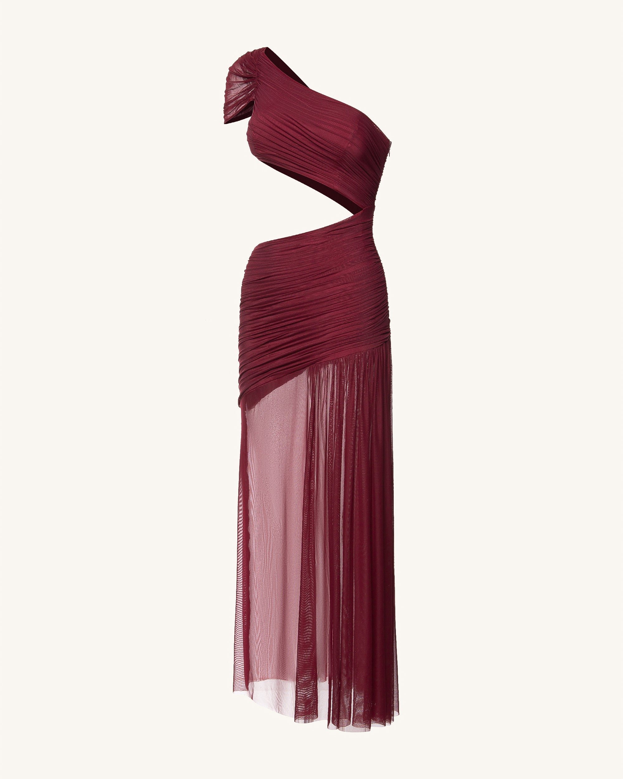 Mia Pleated Mesh Dress - Burgundy - Image 5