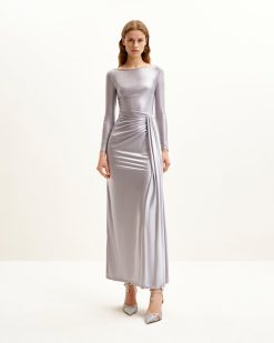 Amara Metallic Ruched Dress - Silver