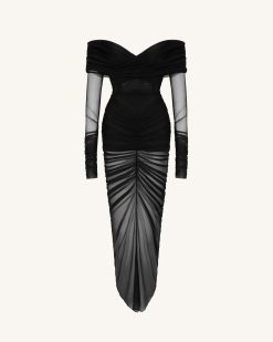 Alternative view of Emily Elegant Off-Shoulder Ruched Gown - Black