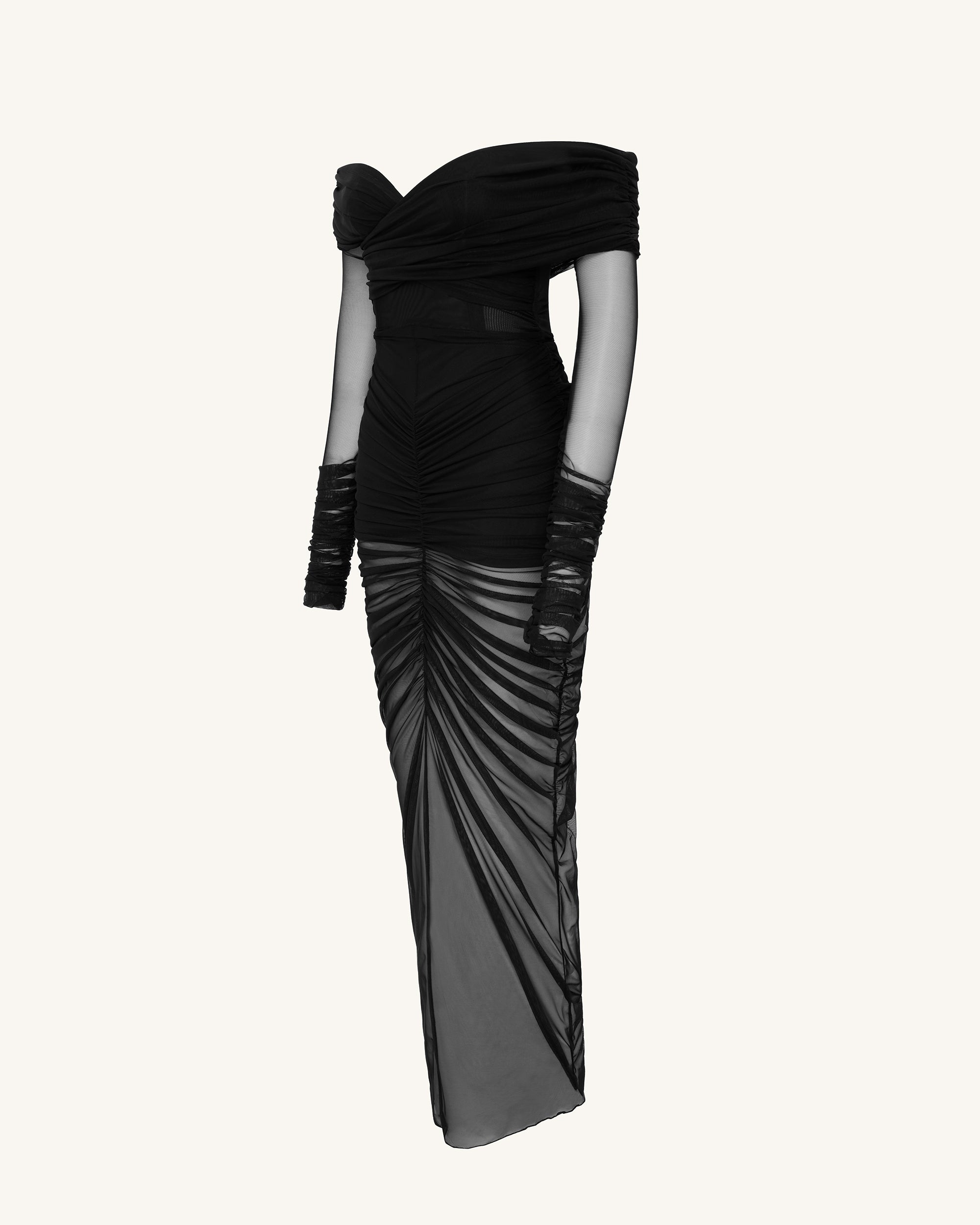Emily Elegant Off-Shoulder Ruched Gown - Black - Image 3