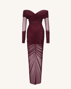 Alternative view of Emily Elegant Off-Shoulder Ruched Gown - Red