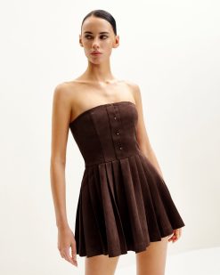 Alternative view of Ellie Pleated Velvet Dress - Chocolate Brown