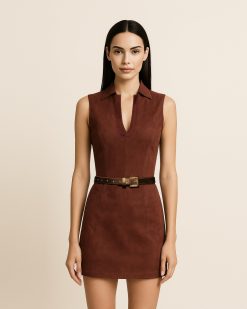 Alternative view of Ariana Sleeveless Suedes Mini Dress - Burgundy