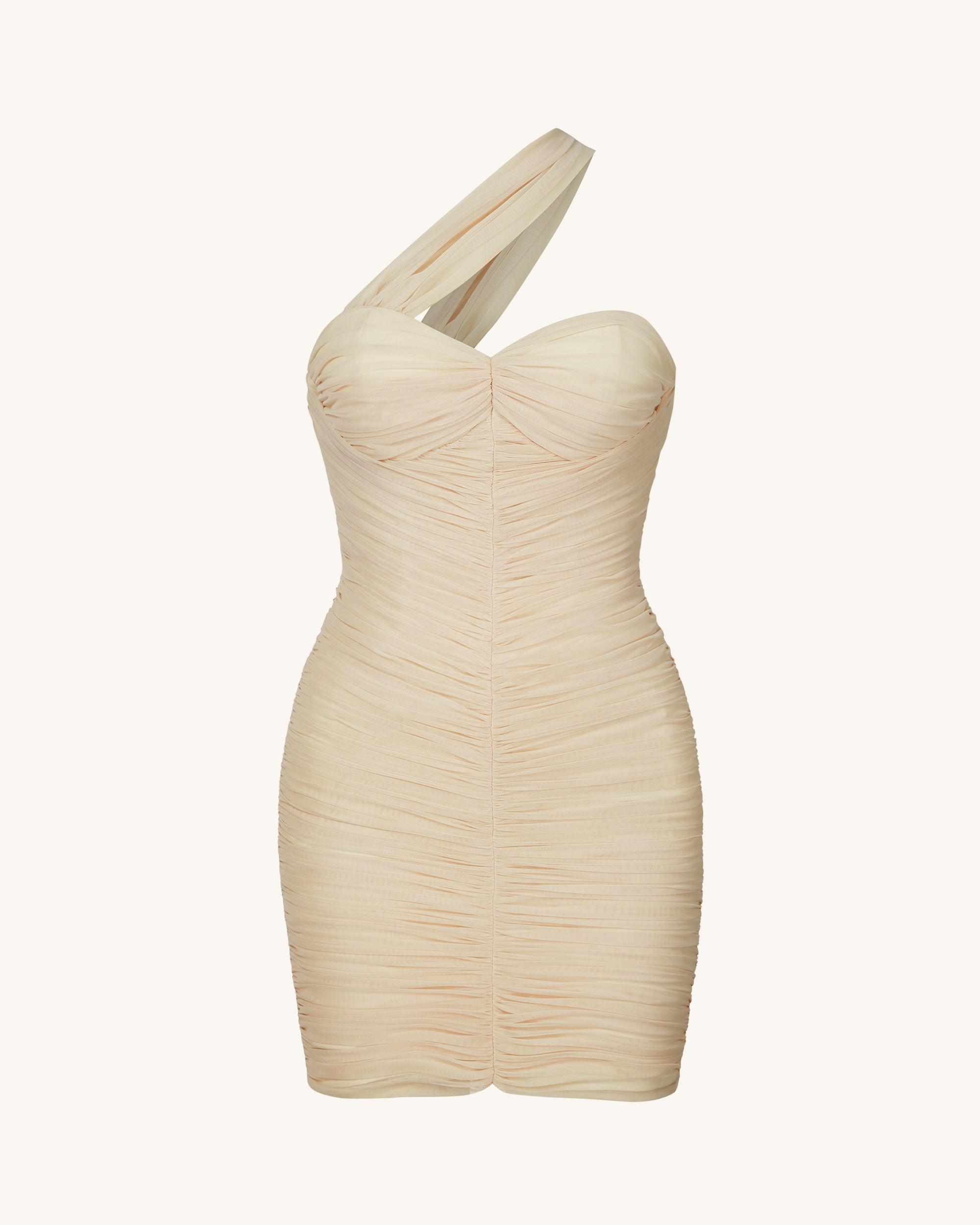 Josephine One-Shoulder Ruched Mini Dress - Nude - Image 3