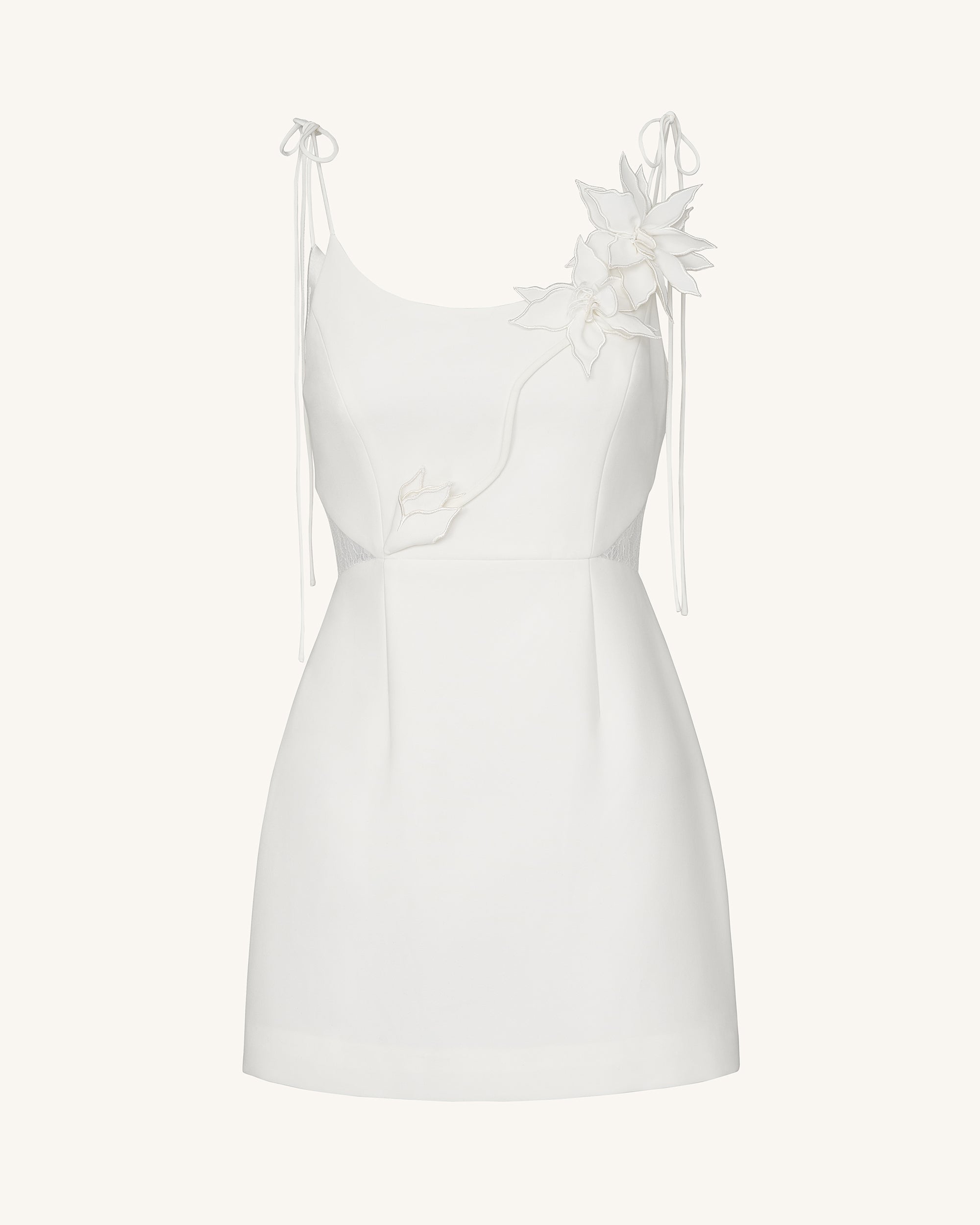 Floral Vine Tie Dress - White - Image 3