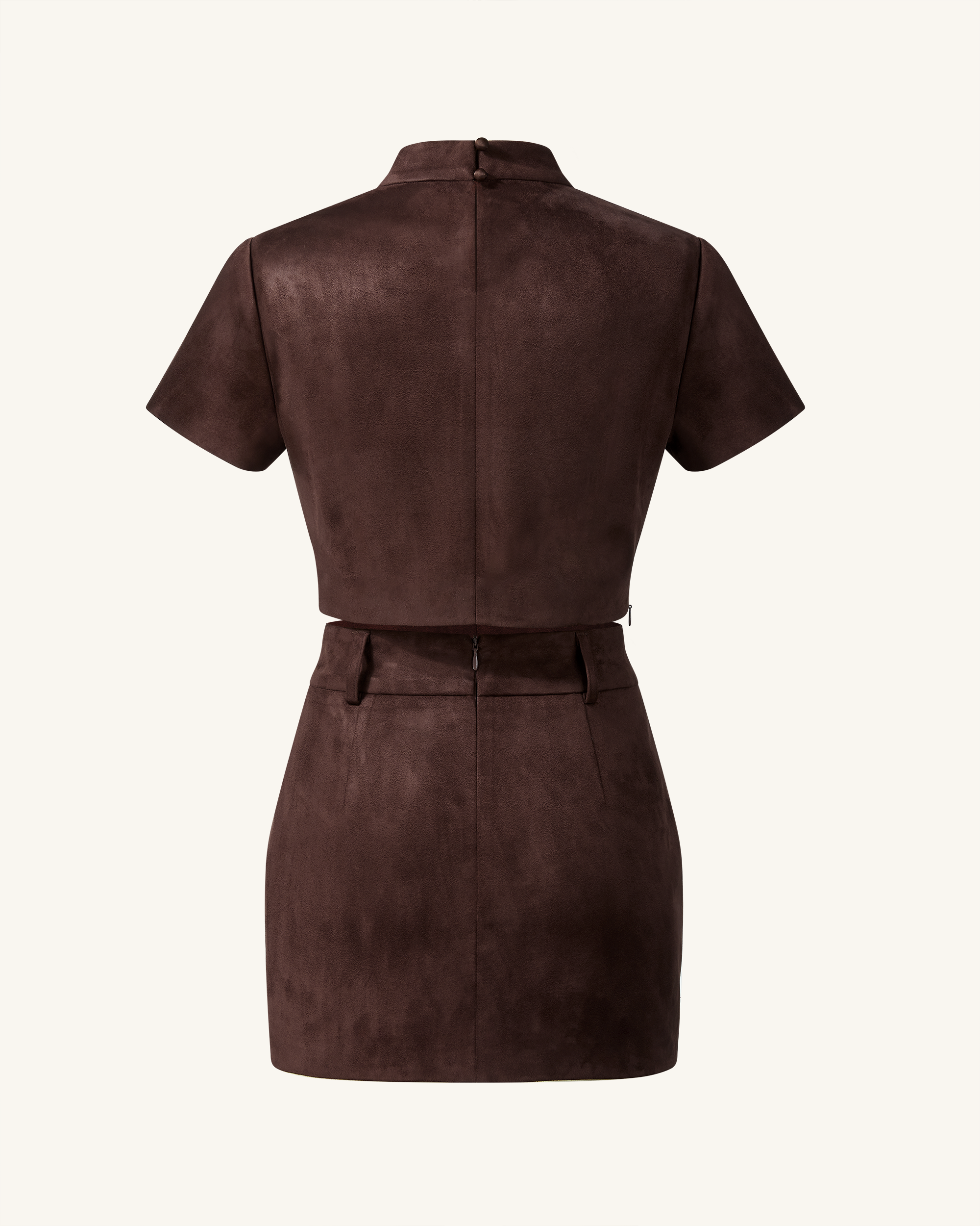 Grace Faux Suede Crop Top and Mini Skirt Set - Chocolate Brown - Image 5