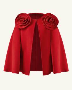 Alternative view of Clara Floral Applique Cape Coat - Red