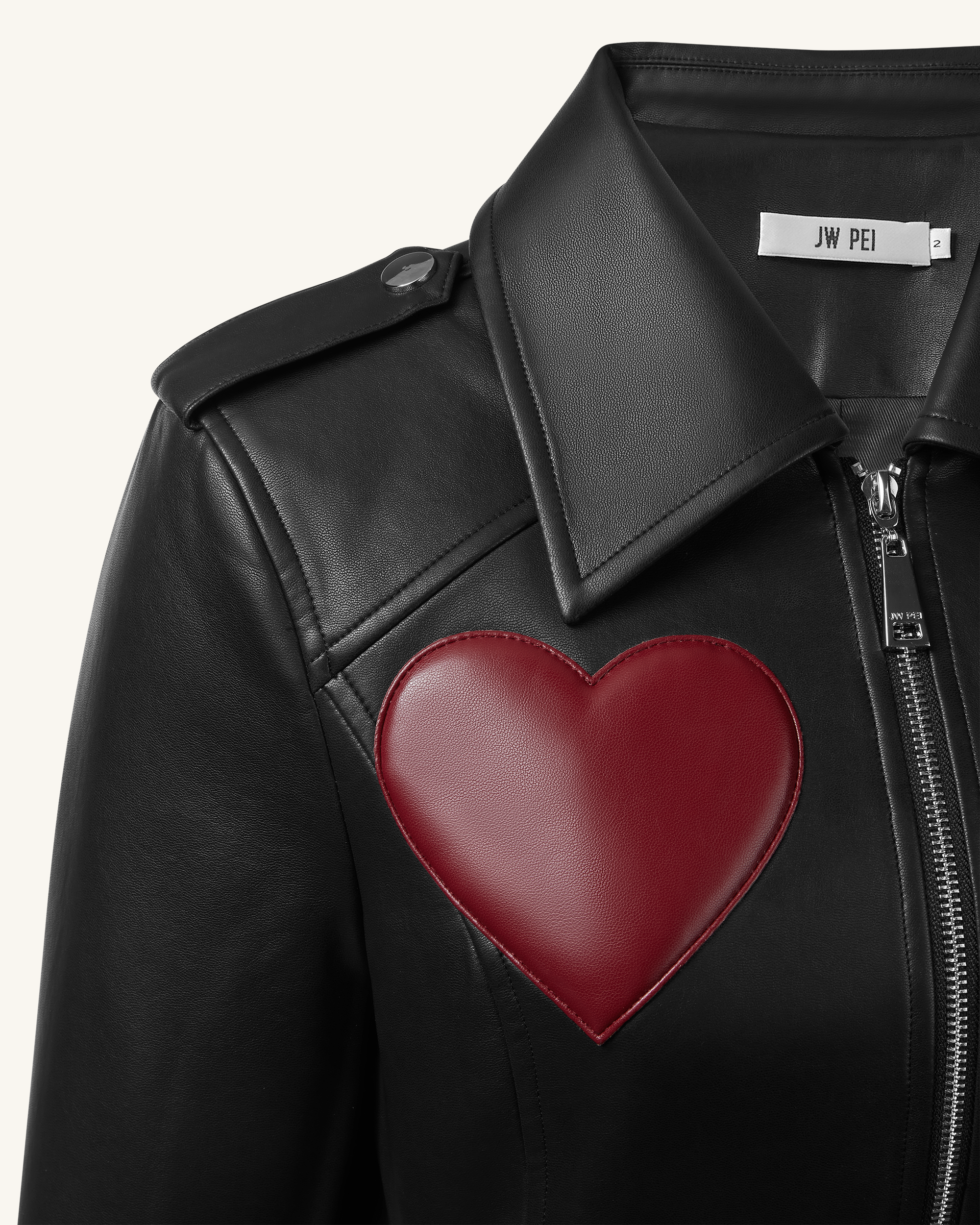 Sophie Cropped Leather Jacket - Black & Red - Image 5