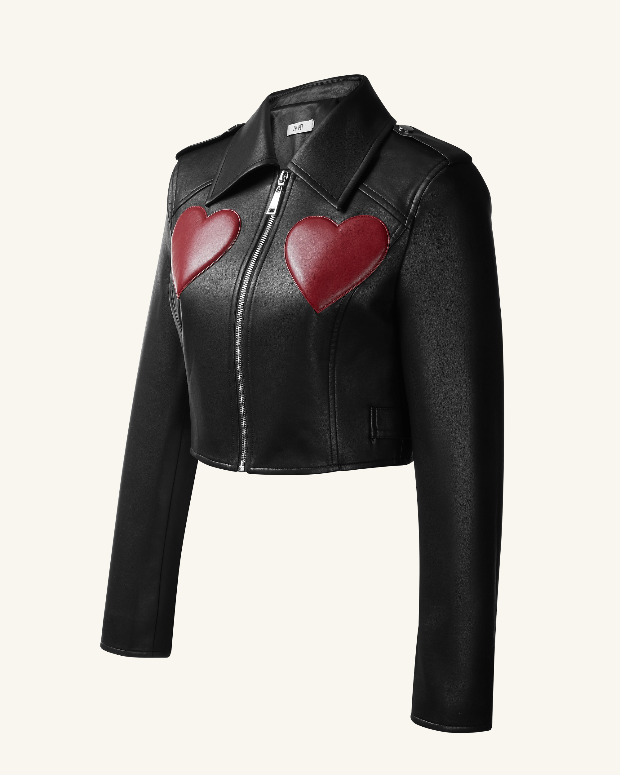 Sophie Cropped Leather Jacket - Black & Red - Image 3