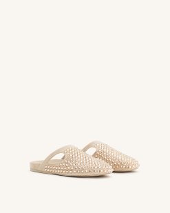 Alternative view of Athena Artificial Crystal Flat Mules - Beige
