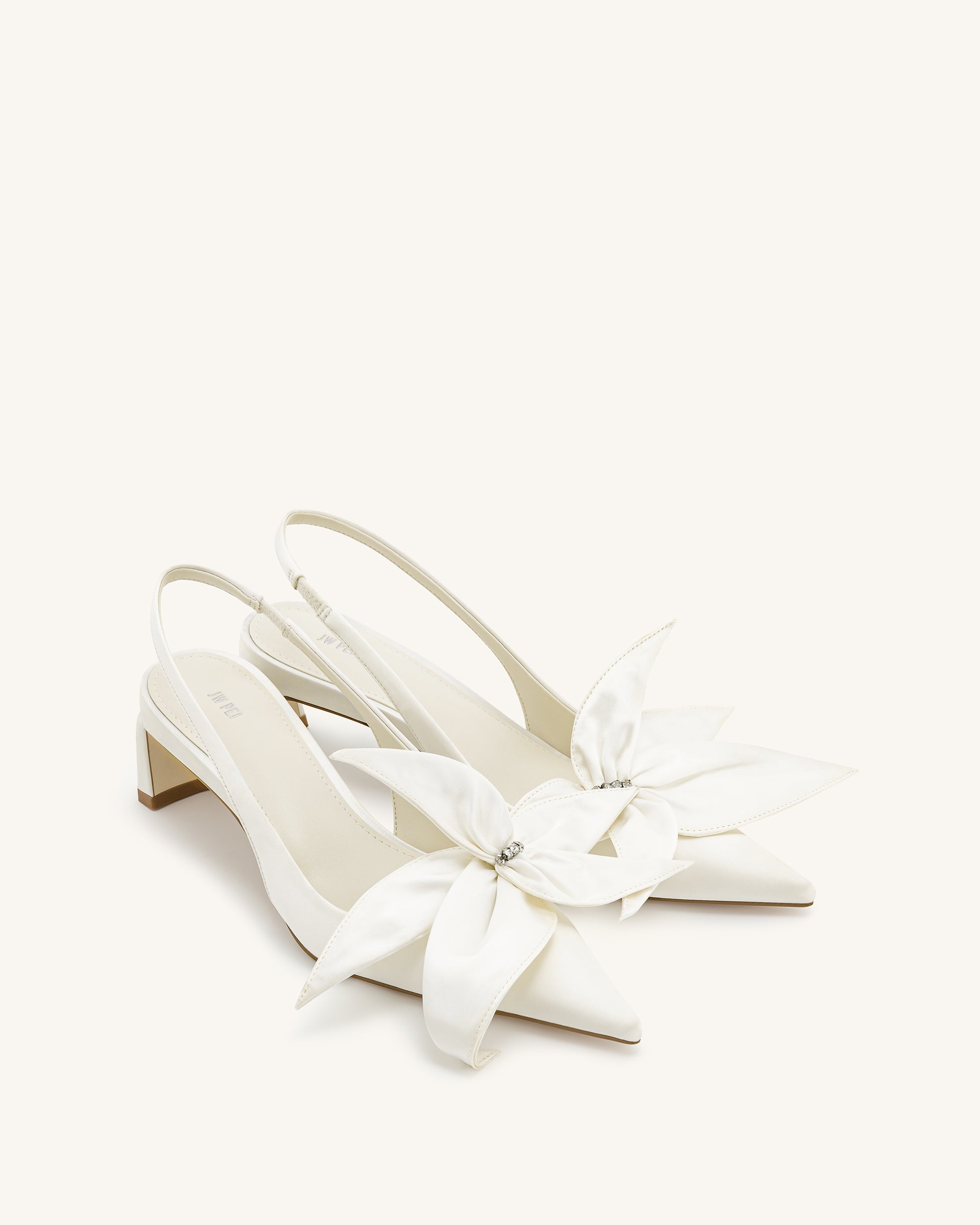 Queena Floral Appliques Slingback Pumps - Ivory White - Image 3