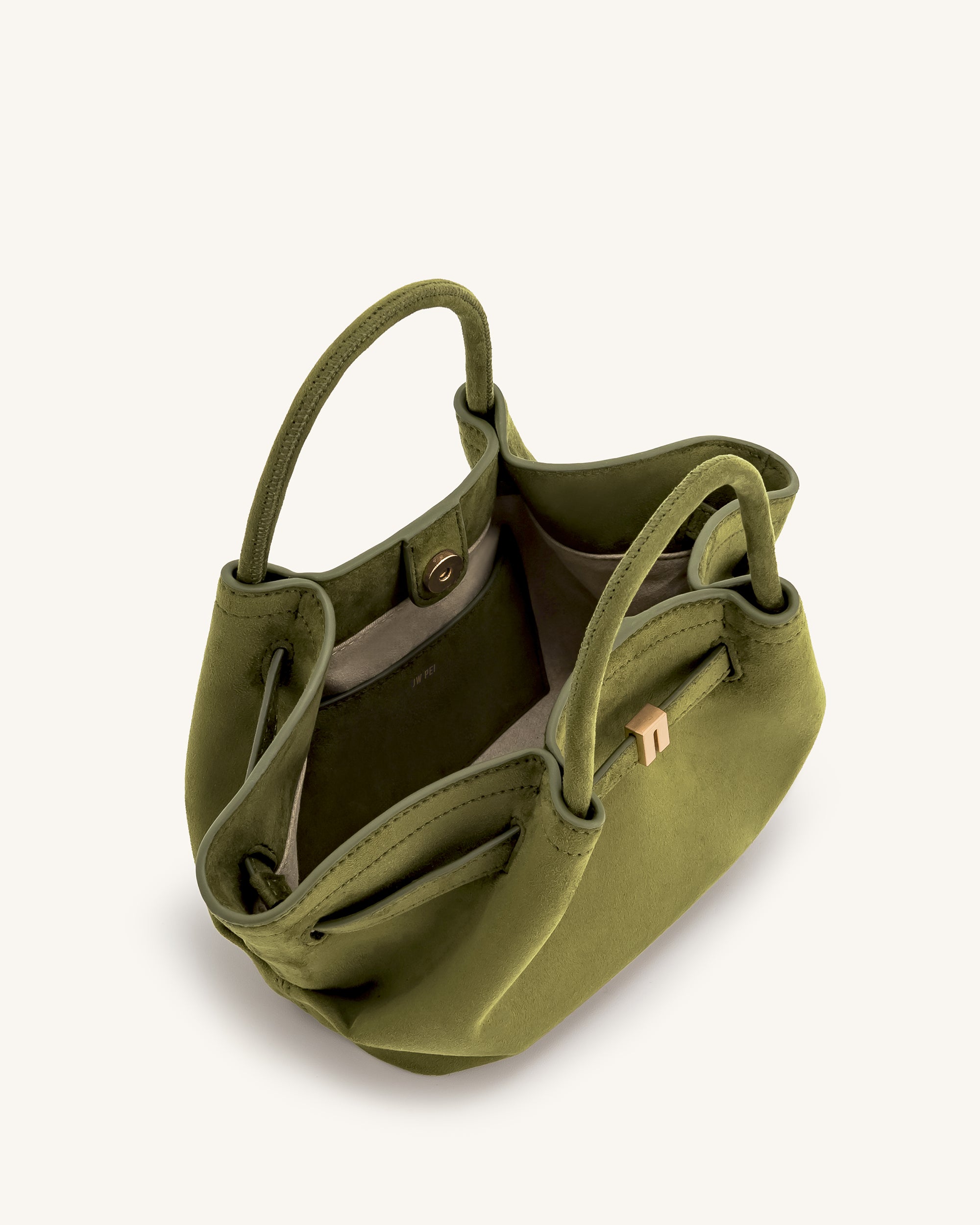 Hana Mini Faux Suede Tote Bag - Dark Olive - Image 6