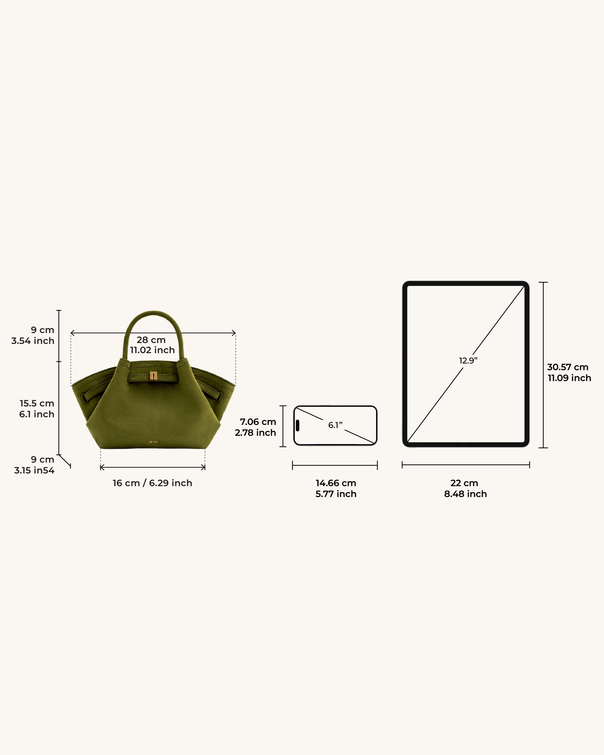 Hana Mini Faux Suede Tote Bag - Dark Olive - Image 7