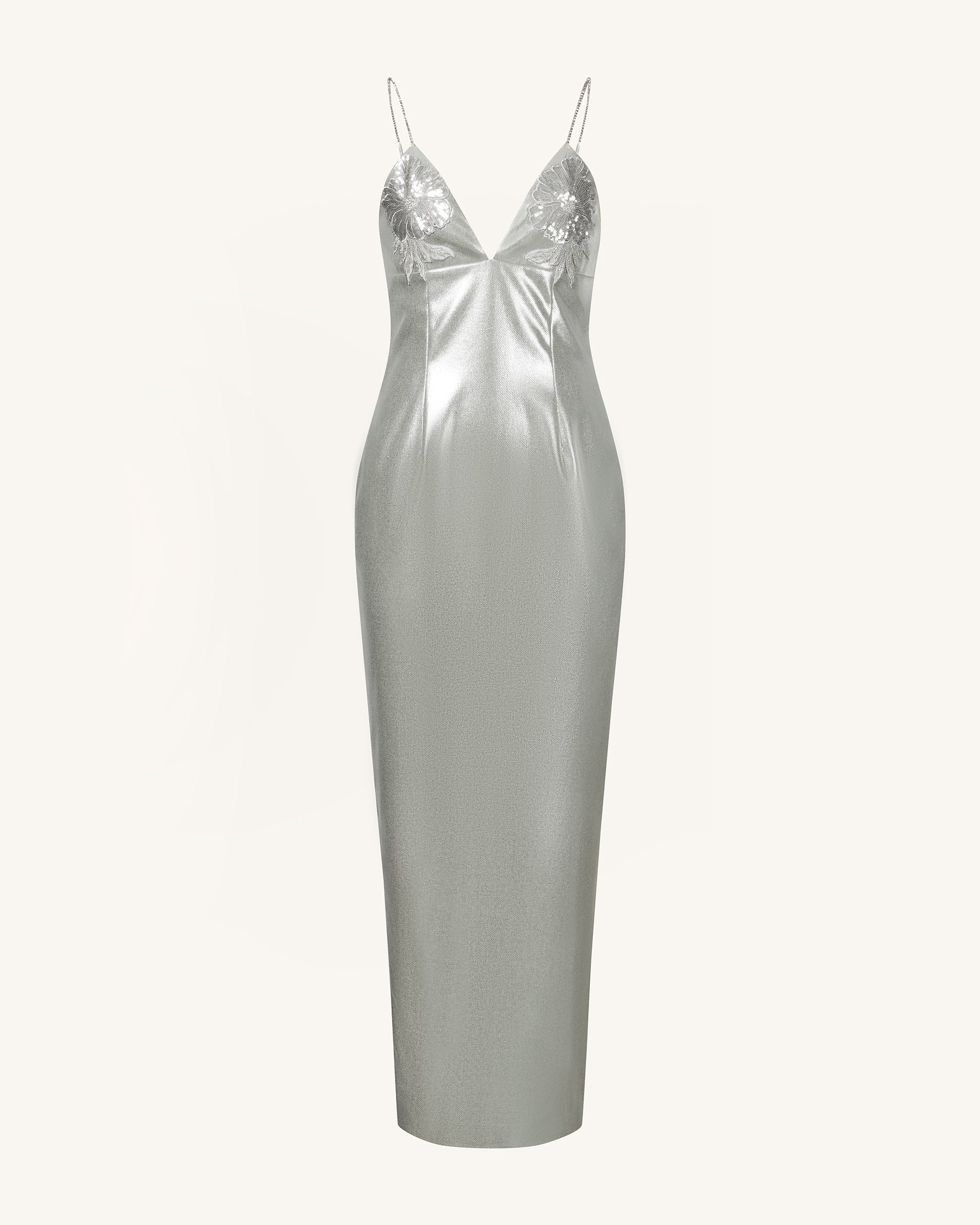 Ayliua Sweetheart-Neckline Rhinestones Embellished Silver Long Dress - Silver - Image 2