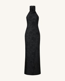 Alternative view of Uliana Black Floral Lace Halterneck Maxi Dress - Black