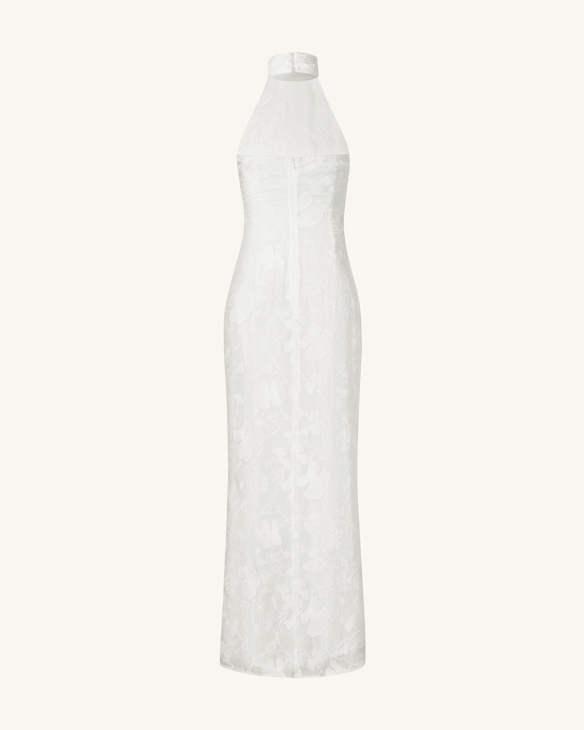 Uliana White Floral Lace Halterneck Maxi Dress - White - Image 6