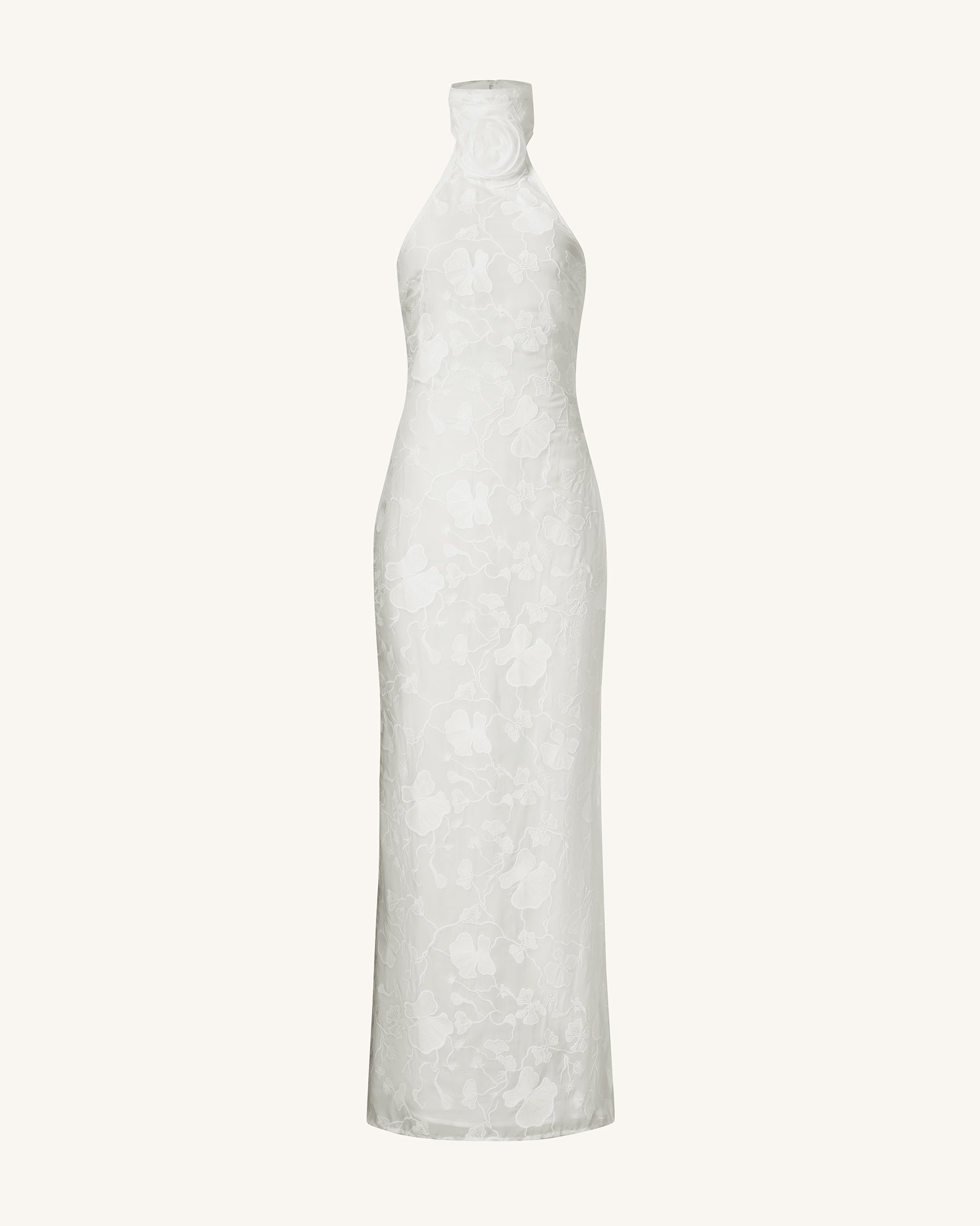 Uliana White Floral Lace Halterneck Maxi Dress - White - Image 5
