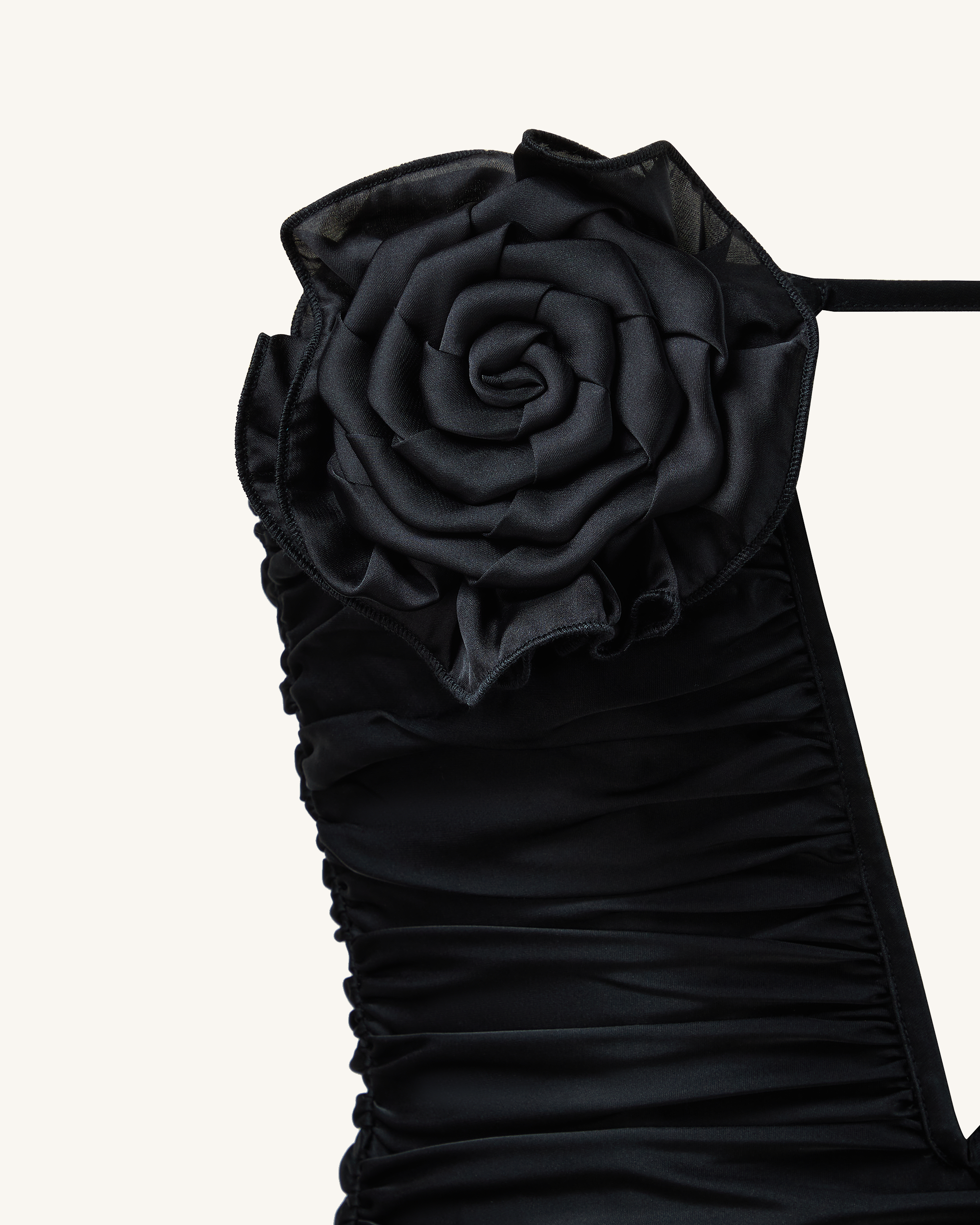 Bailee Black Floral Applique And Ruched Tube Mini Dress - Black - Image 4