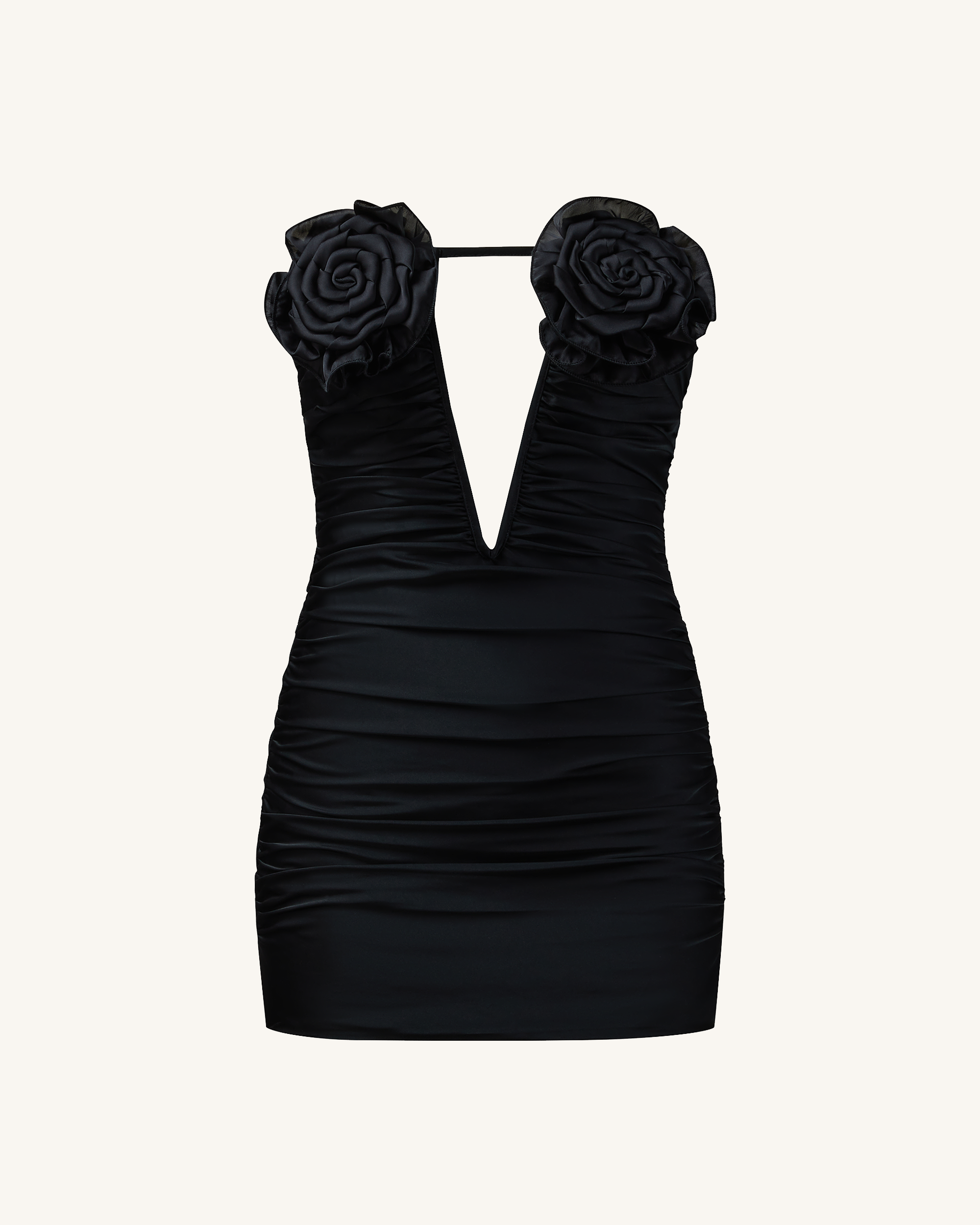 Bailee Black Floral Applique And Ruched Tube Mini Dress - Black - Image 2