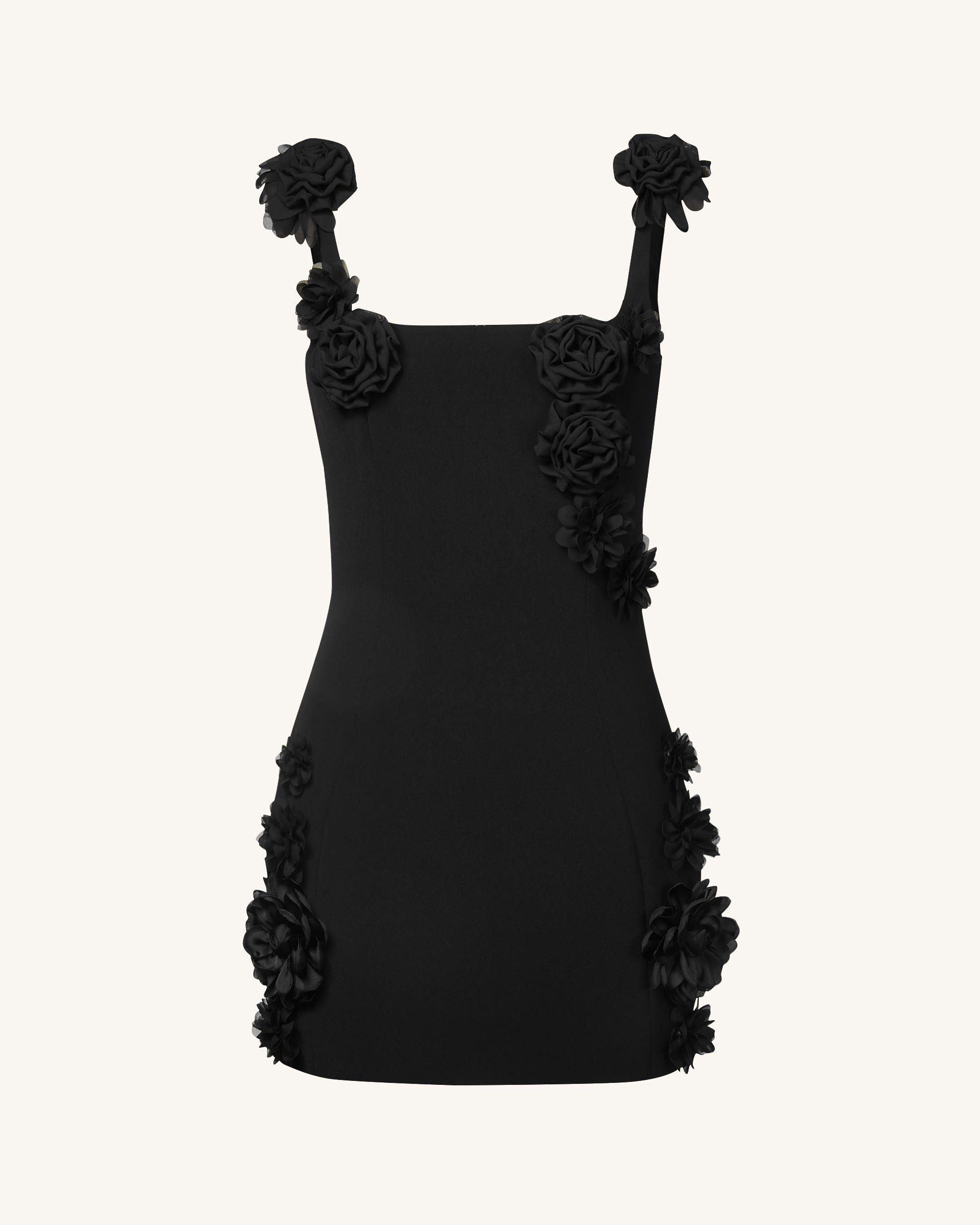 Elaina Black Rosette Applique Mini Dress - Black - Image 3