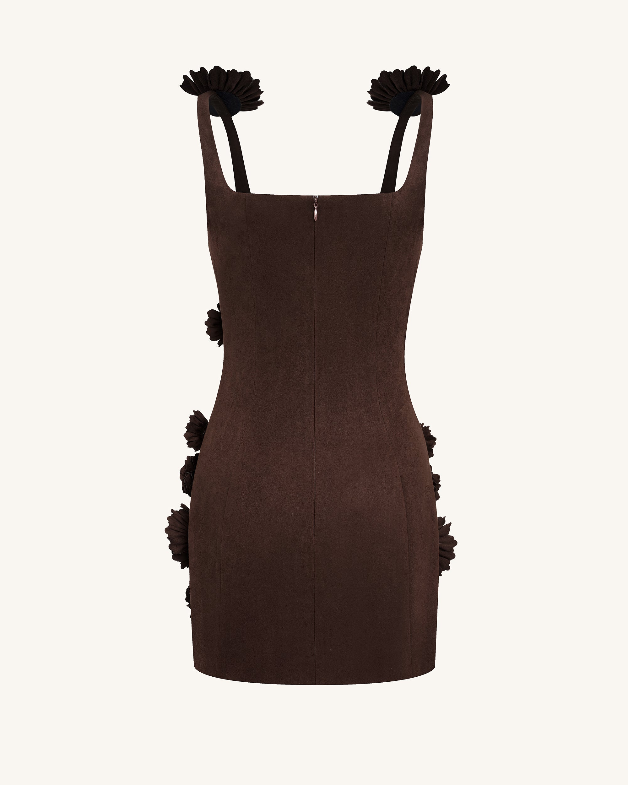 Elaina Rosette Applique Mini Dress - Chocolate Brown - Image 5