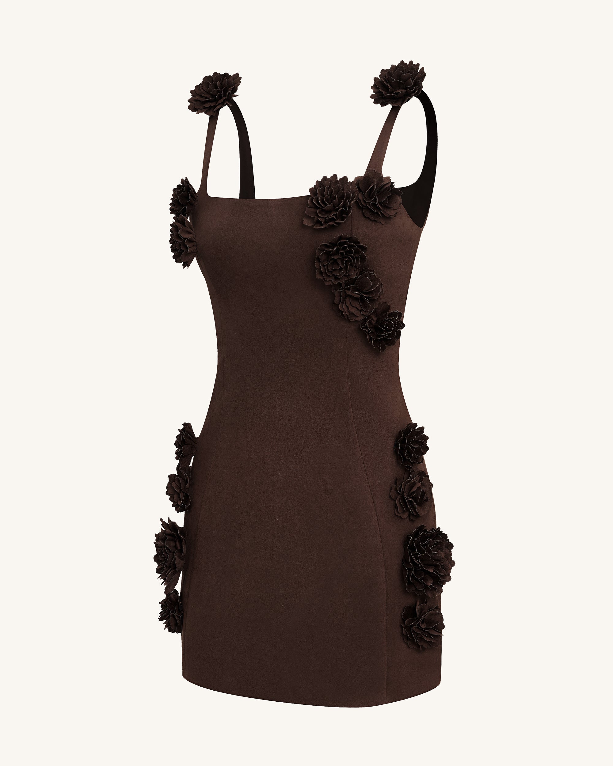 Elaina Rosette Applique Mini Dress - Chocolate Brown - Image 4