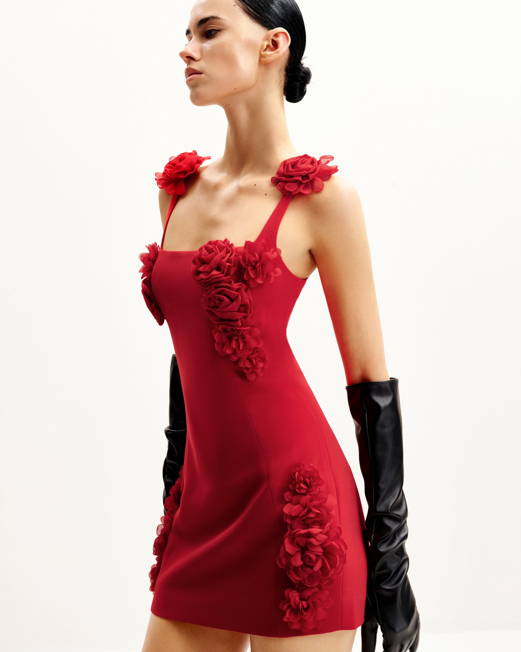 Elaina Rosette Applique Mini Dress - Red - Image 2