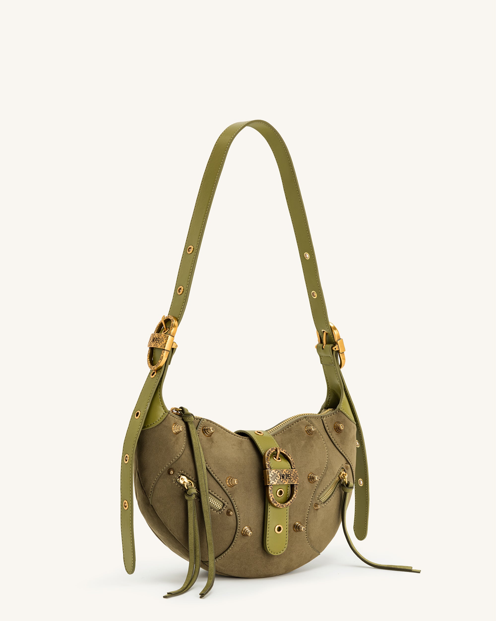 Tessa Suede Shoulder Bag - Dark Olive - Image 3