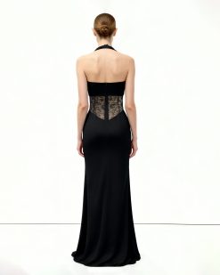 Alternative view of Ruched Lace Panel Maxi Dress - Black