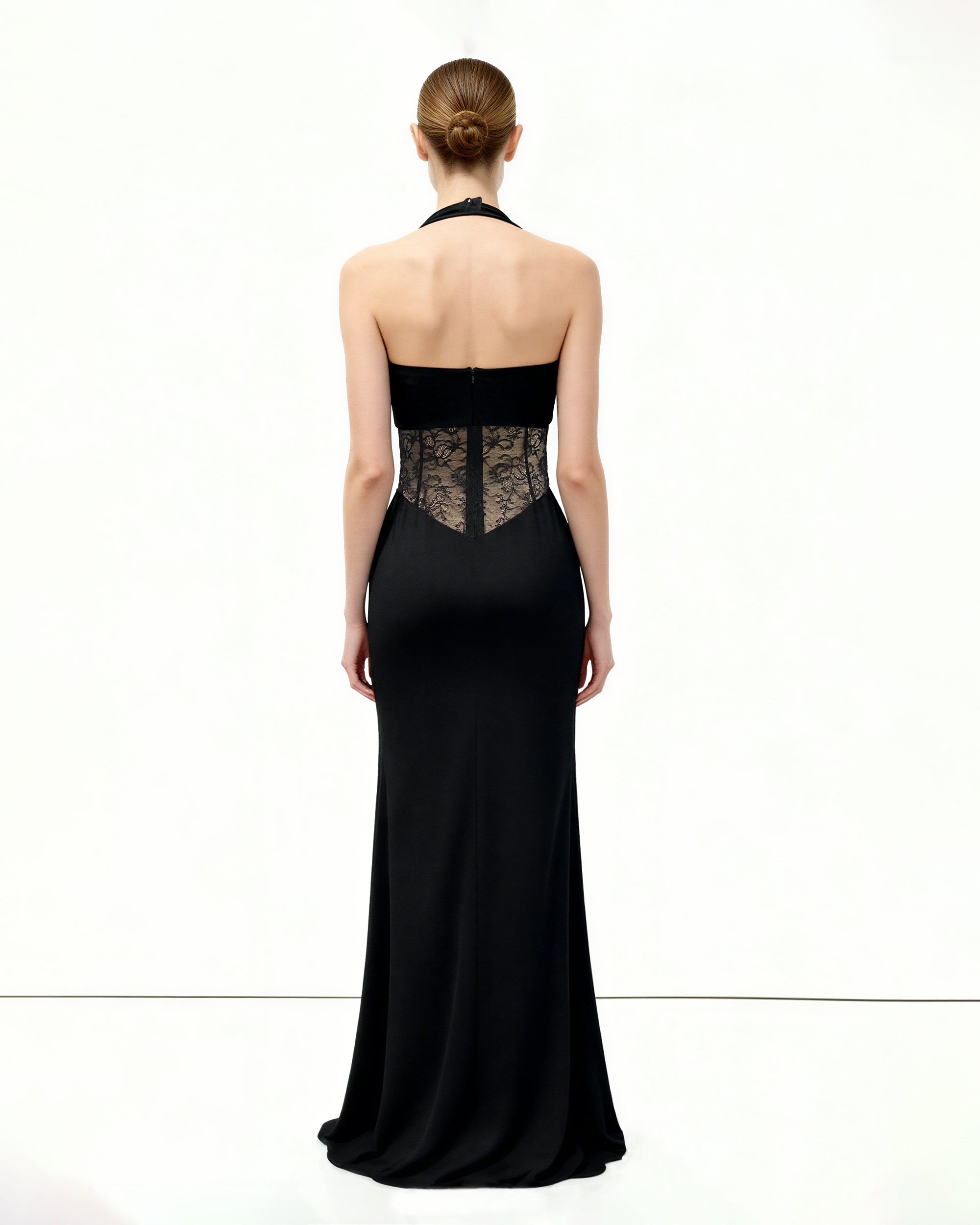 Ruched Lace Panel Maxi Dress - Black - Image 2