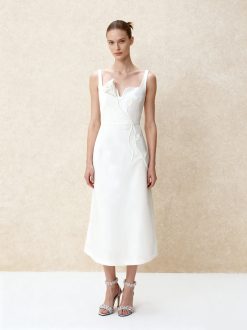 Alternative view of 3D Vine-Appliqué Asymmetric Sweetheart Gown - White