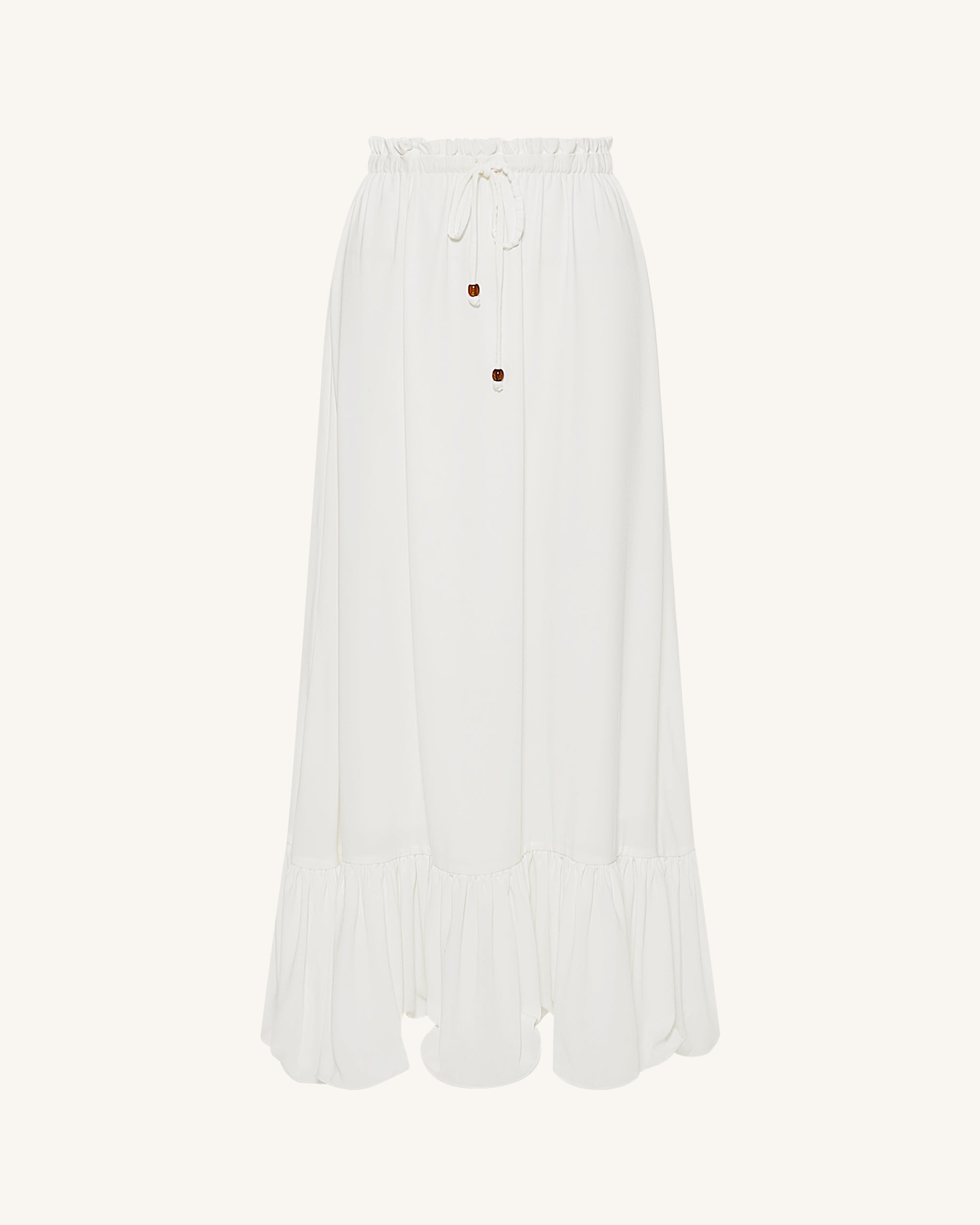 Drawstring Chiffon Maxi Skirt - White - Image 3