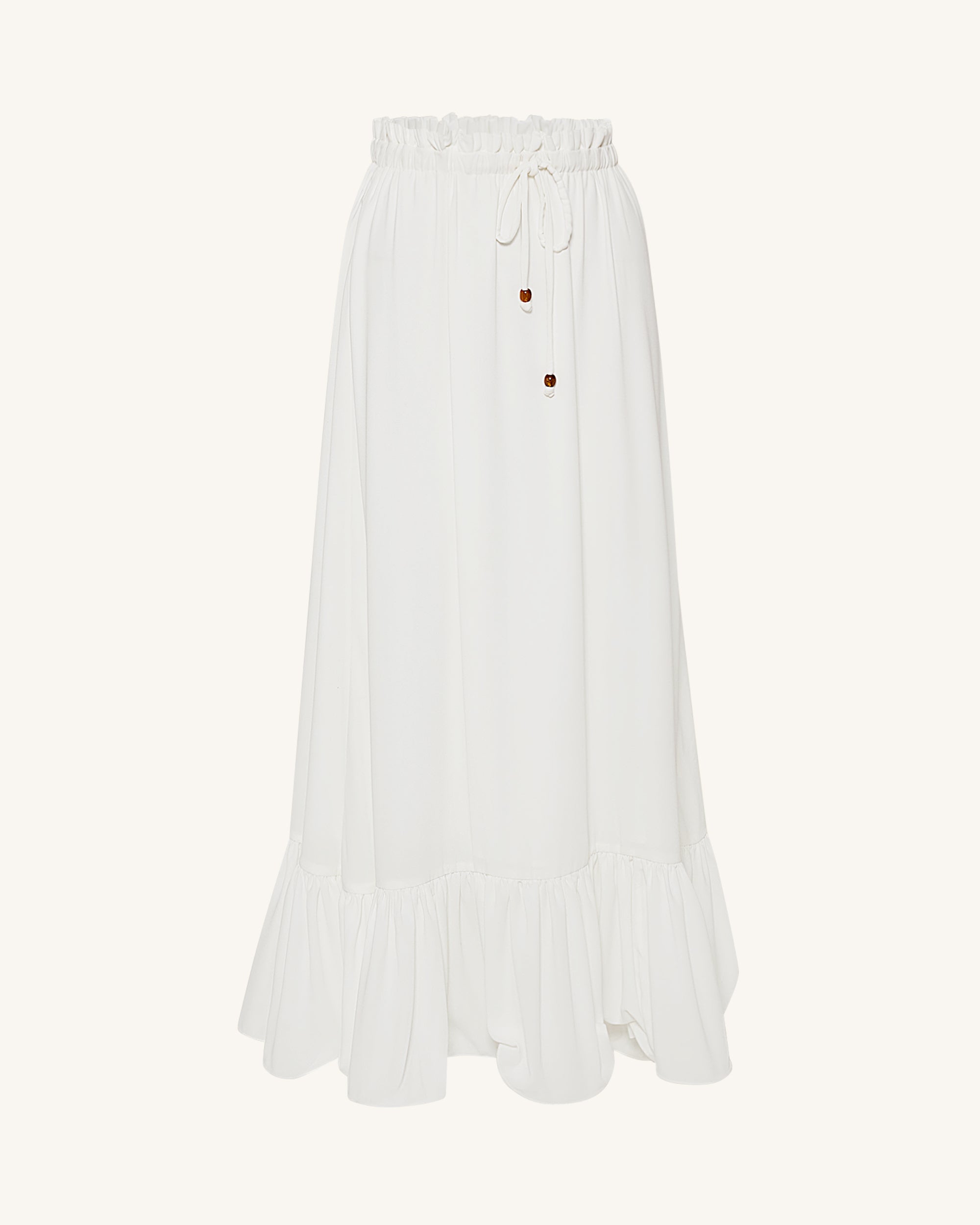 Drawstring Chiffon Maxi Skirt - White - Image 4