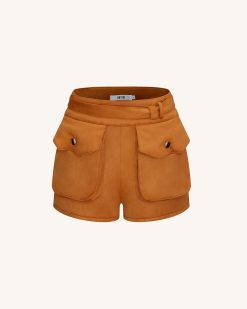 Alternative view of Abigail High-Waisted Utility Shorts - Brown