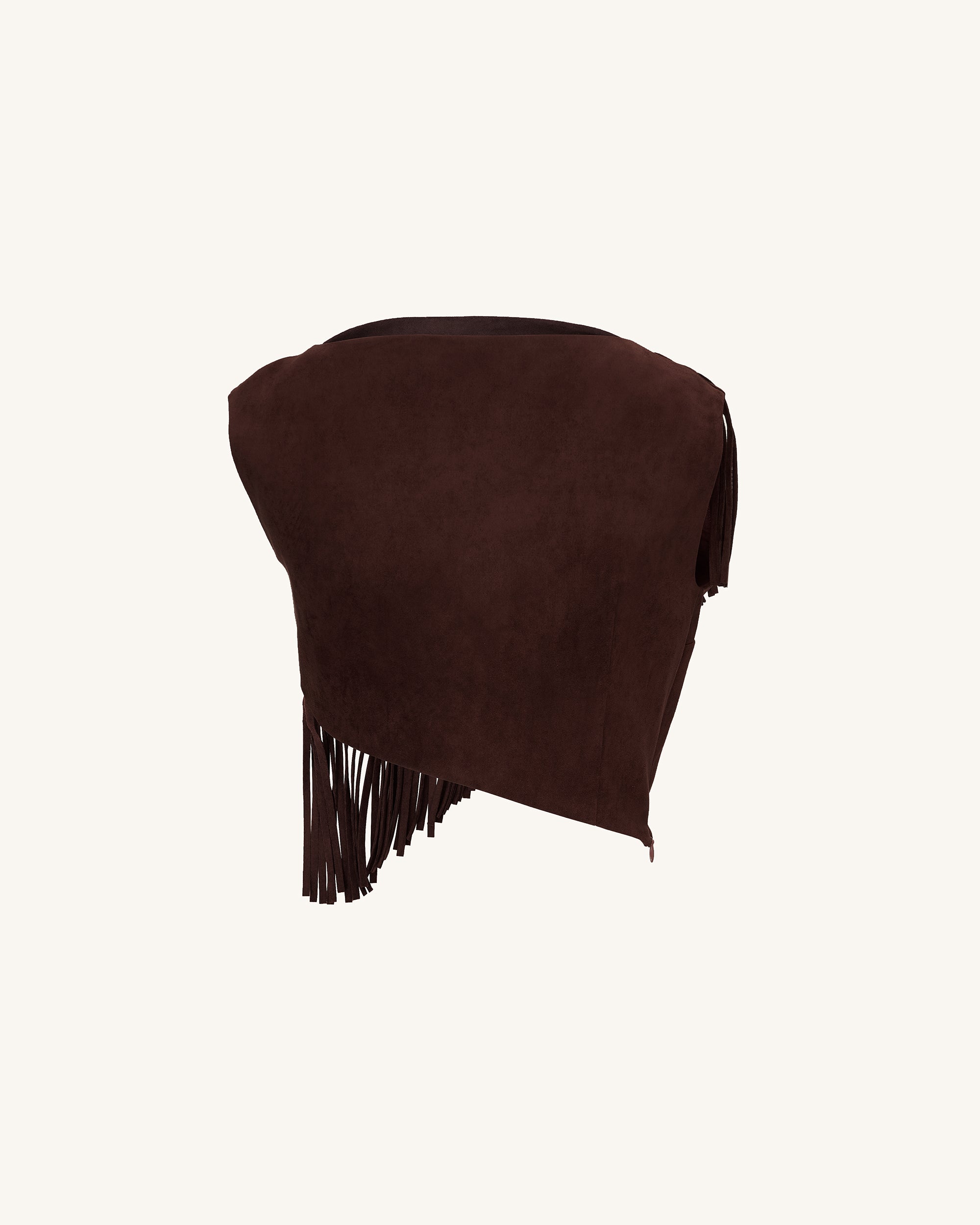 Ariana Asymmetric Fringe Sueded Top - Burgundy - Image 5