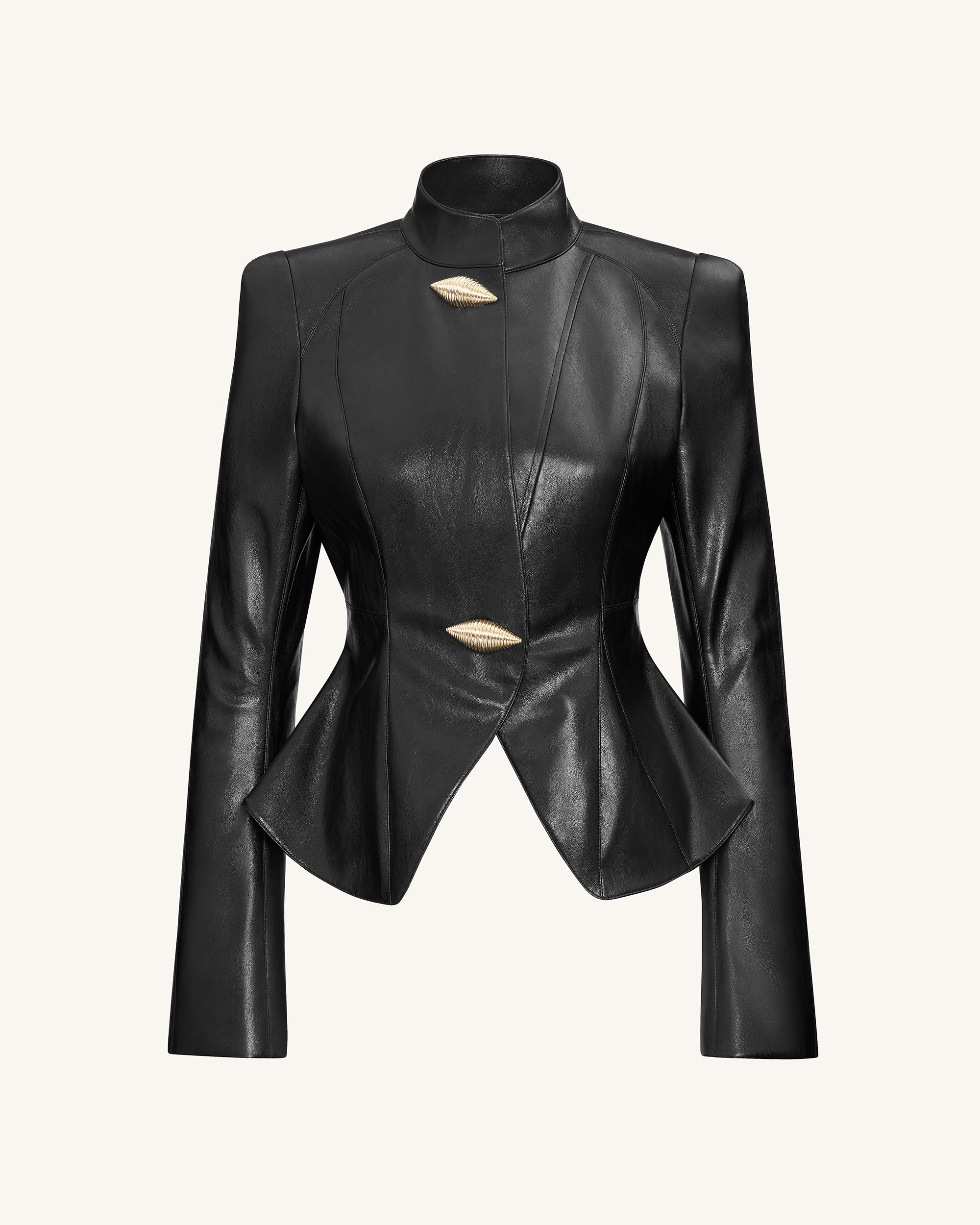 Autumn Metallic Conch PU Jacket - Black - Image 2