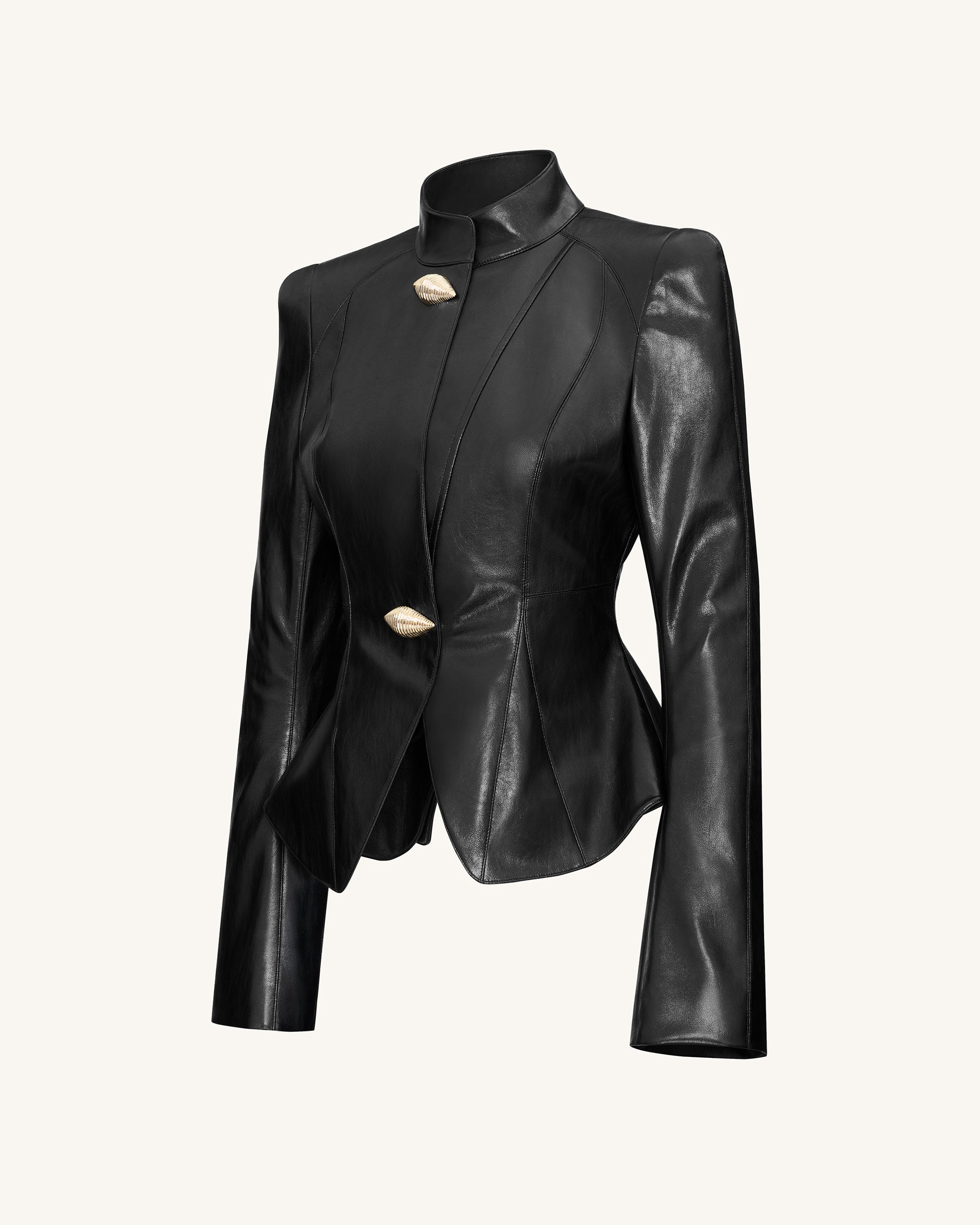 Autumn Metallic Conch PU Jacket - Black - Image 3
