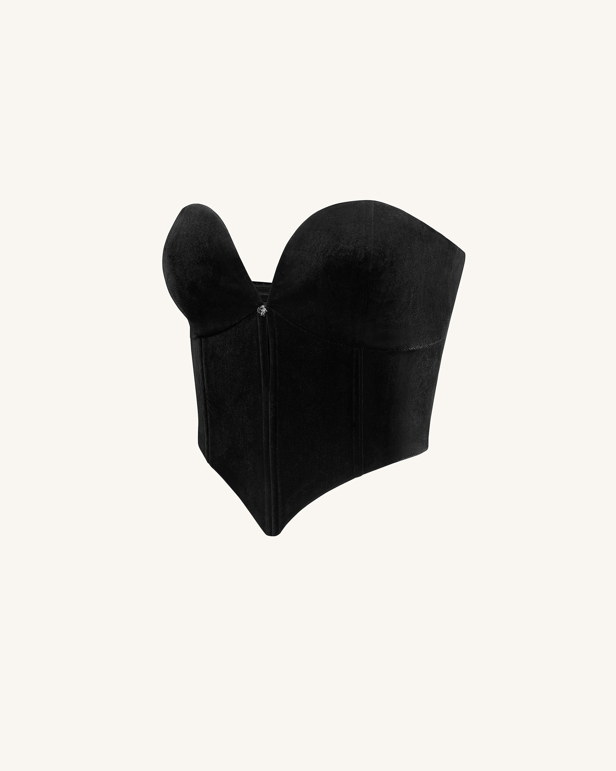 Anna Low-cut Velvet Corset Top - Black - Image 5