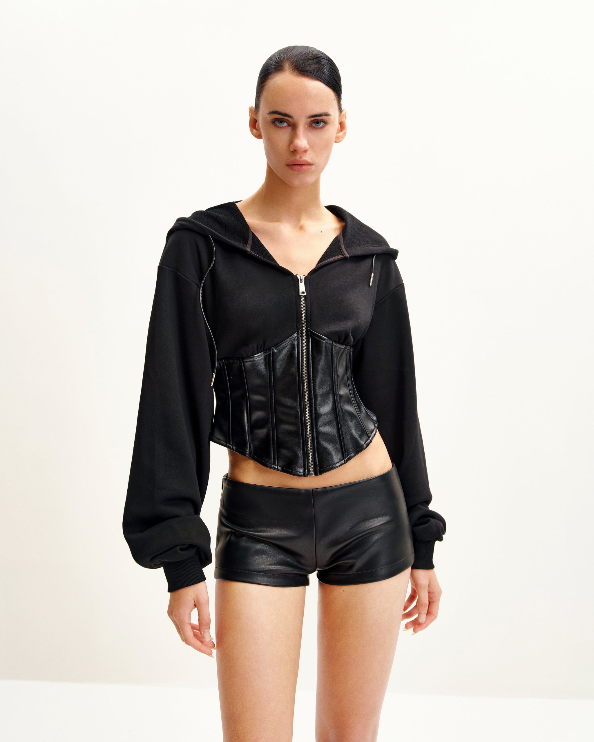 Valentina Structured Corset Hoodie - Black - Image 2
