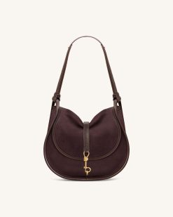 Arla Small Faux Suede Hobo Bag - Chocolate