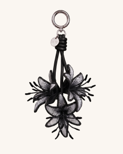 3D Embroidered Lily Bag Charm - Black Silver