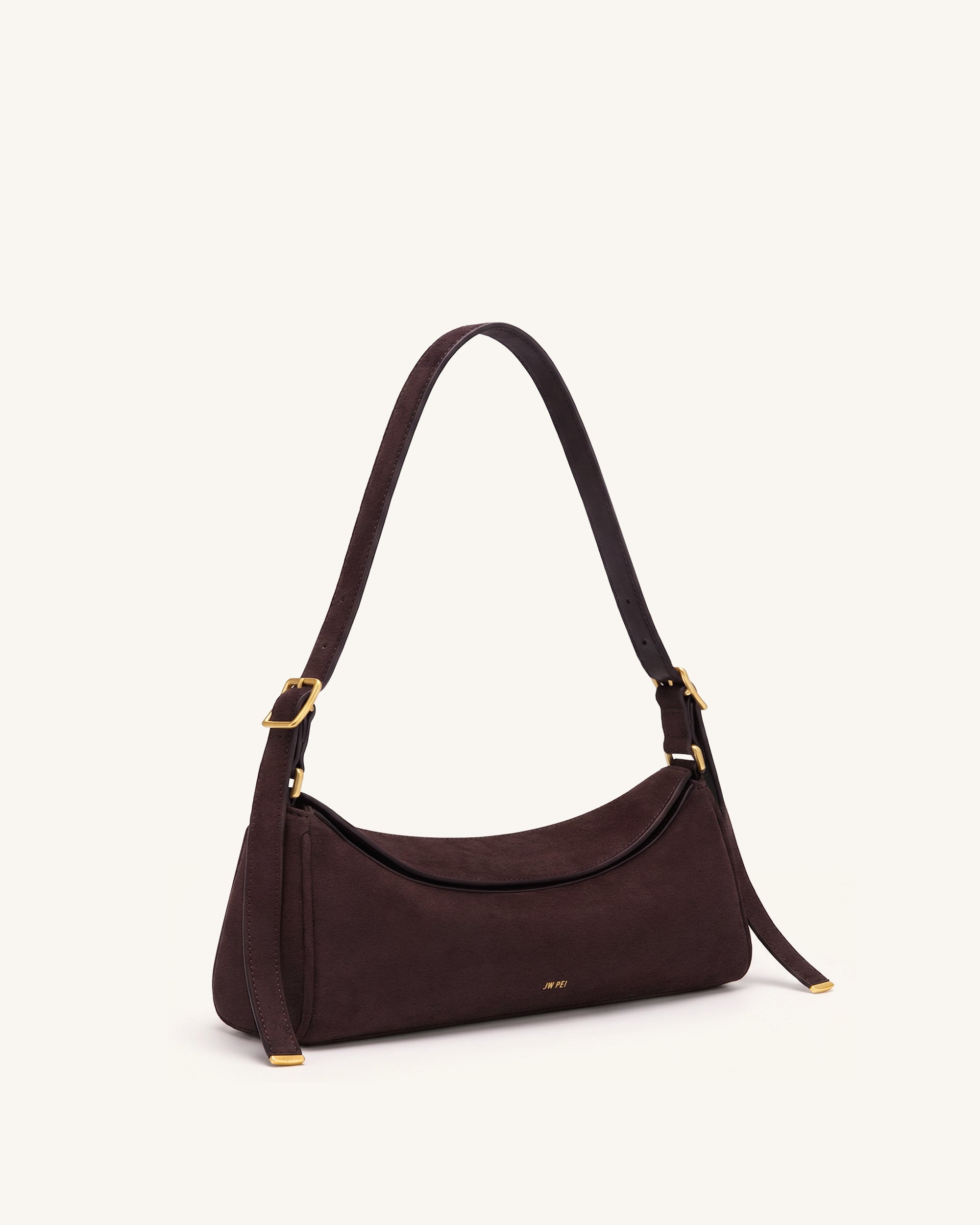 Elowen Faux Suede East-West Shoulder Bag - Dark Brown - Image 2