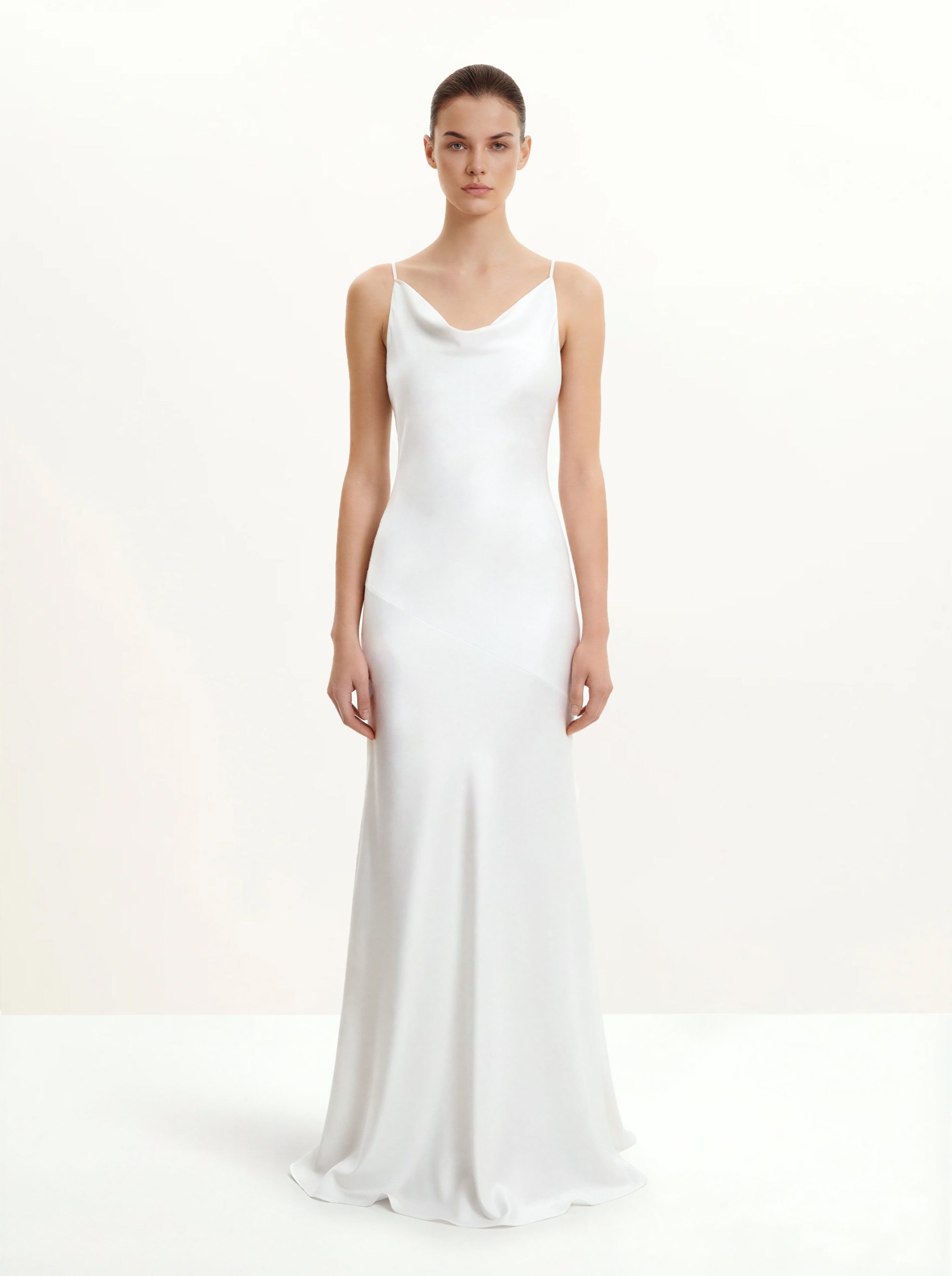 Satin Cowl-Neck Bow-Back Maxi Dress - White - Image 3