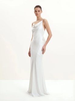 Alternative view of Satin Cowl-Neck Bow-Back Maxi Dress - White