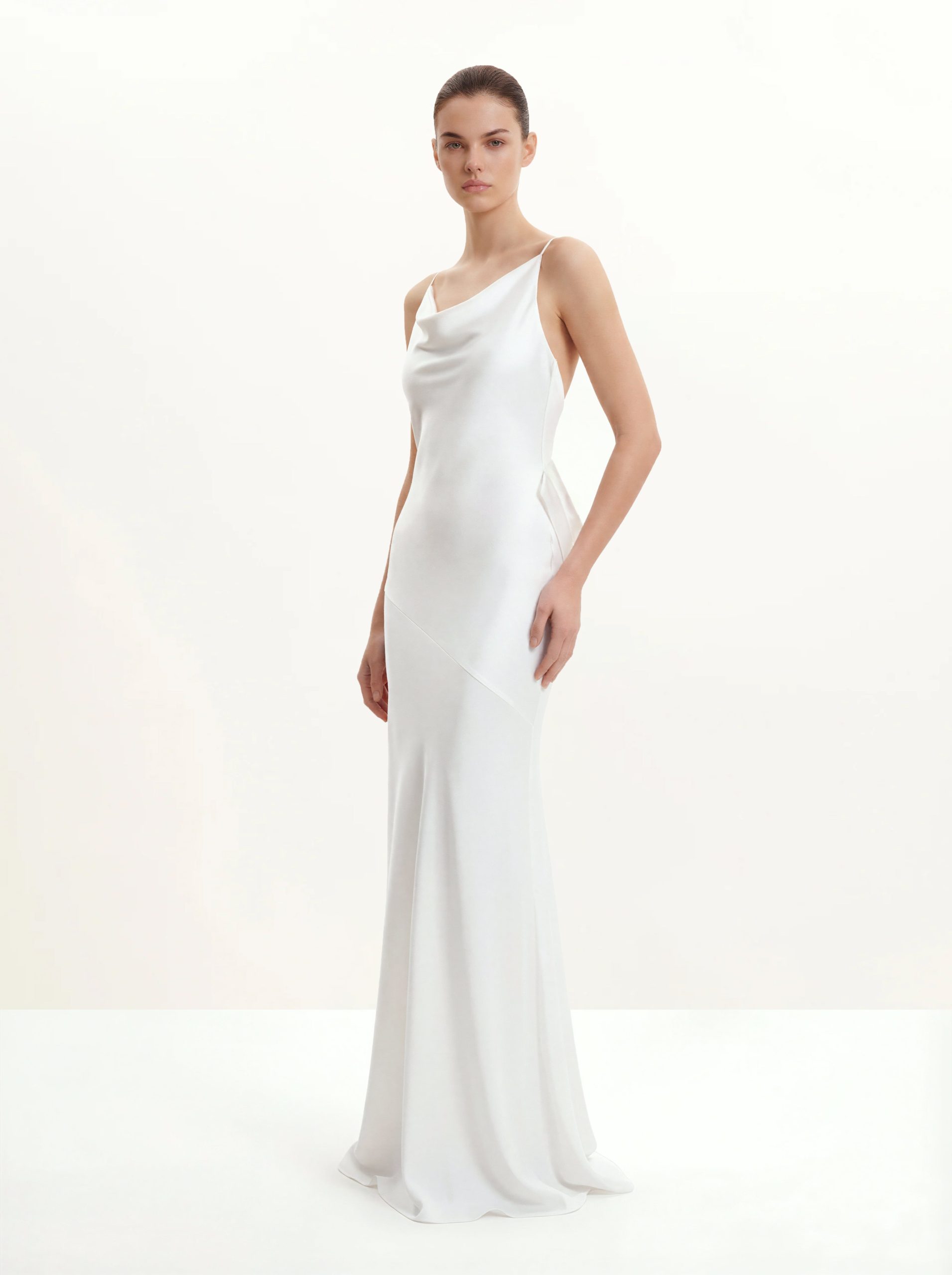Satin Cowl-Neck Bow-Back Maxi Dress - White - Image 2